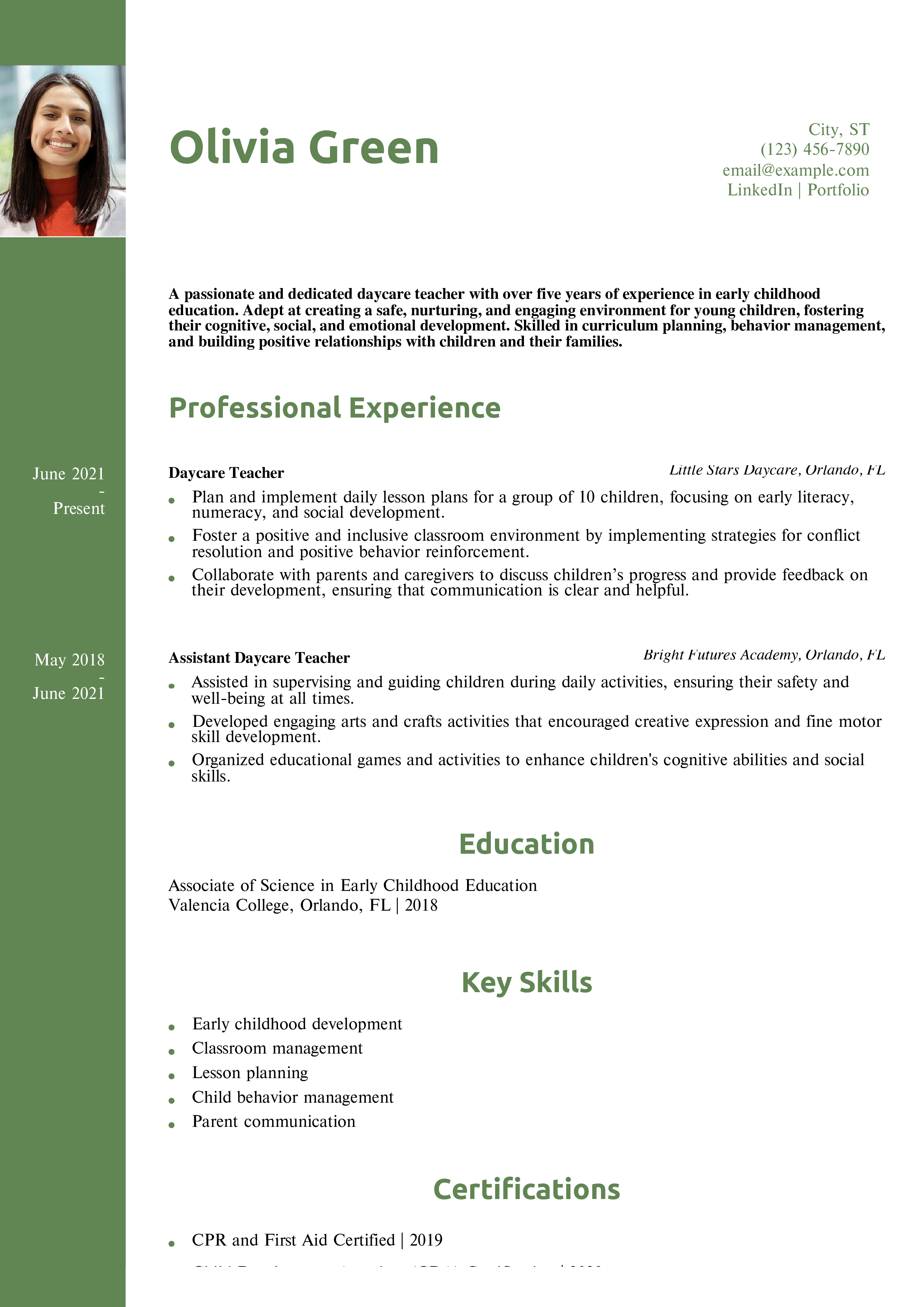 Daycare Teacher Resume Example