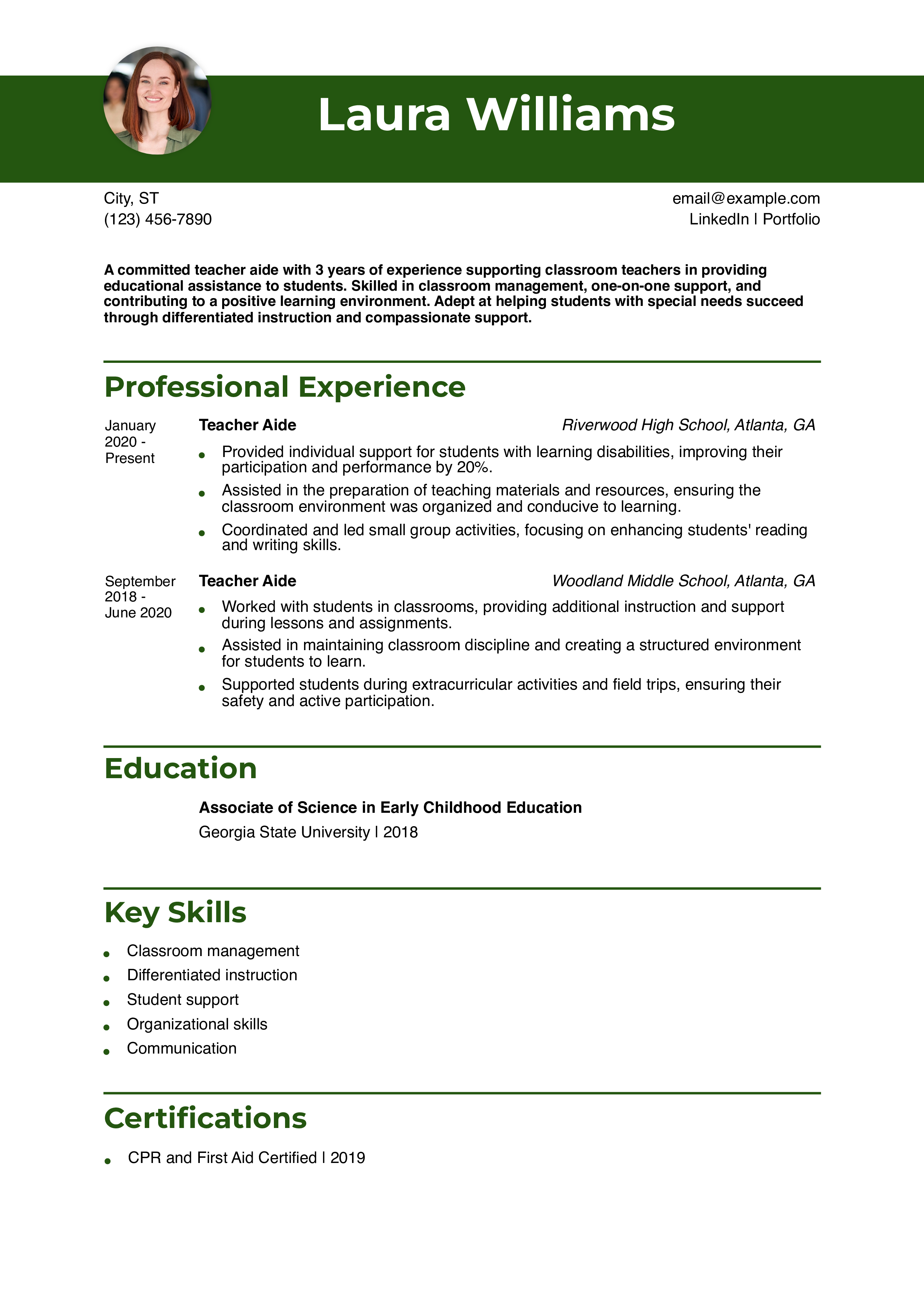 Teacher Aide Resume Example