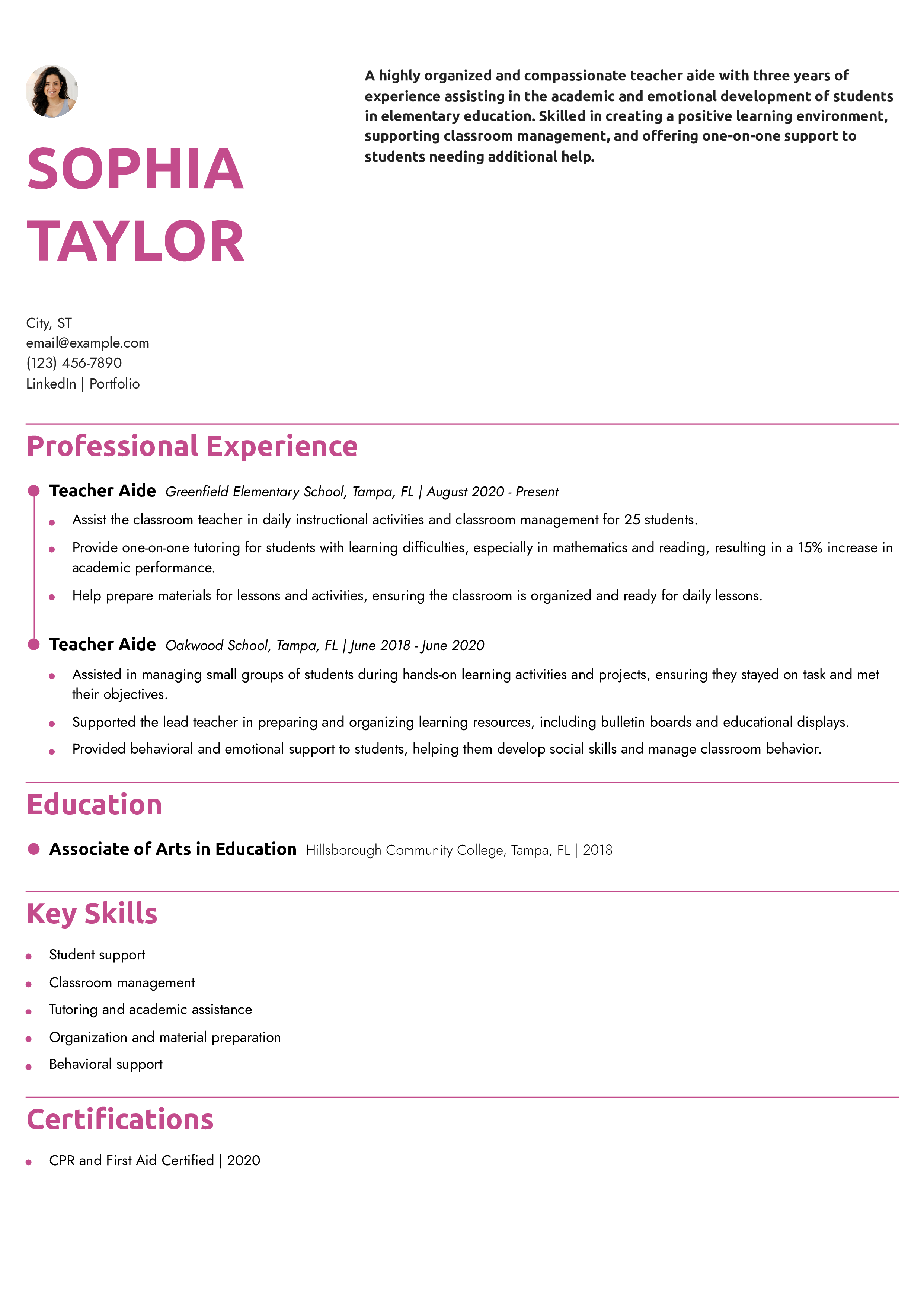 Teacher Aide Resume Example