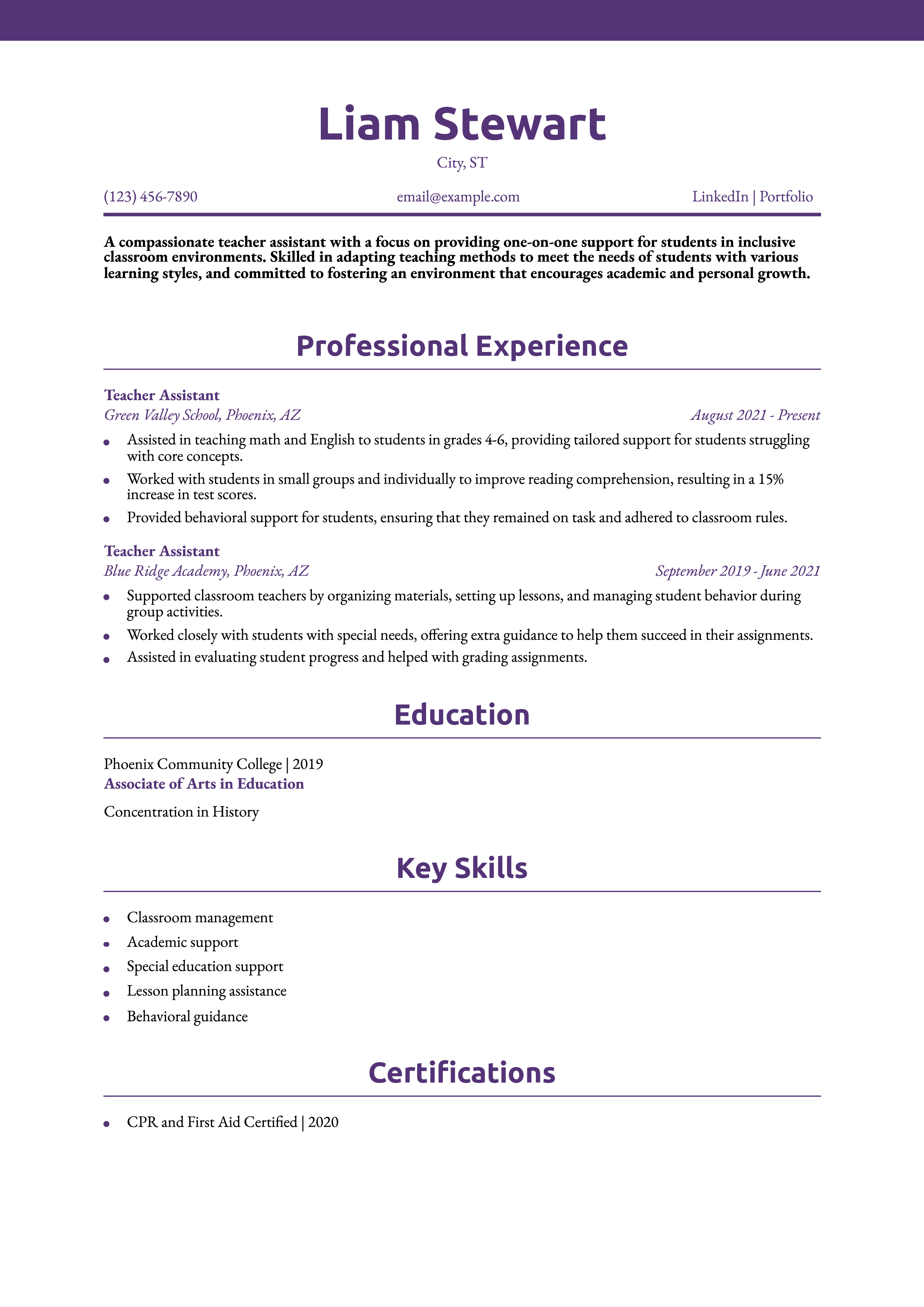 Teacher Assistant Resume Example
