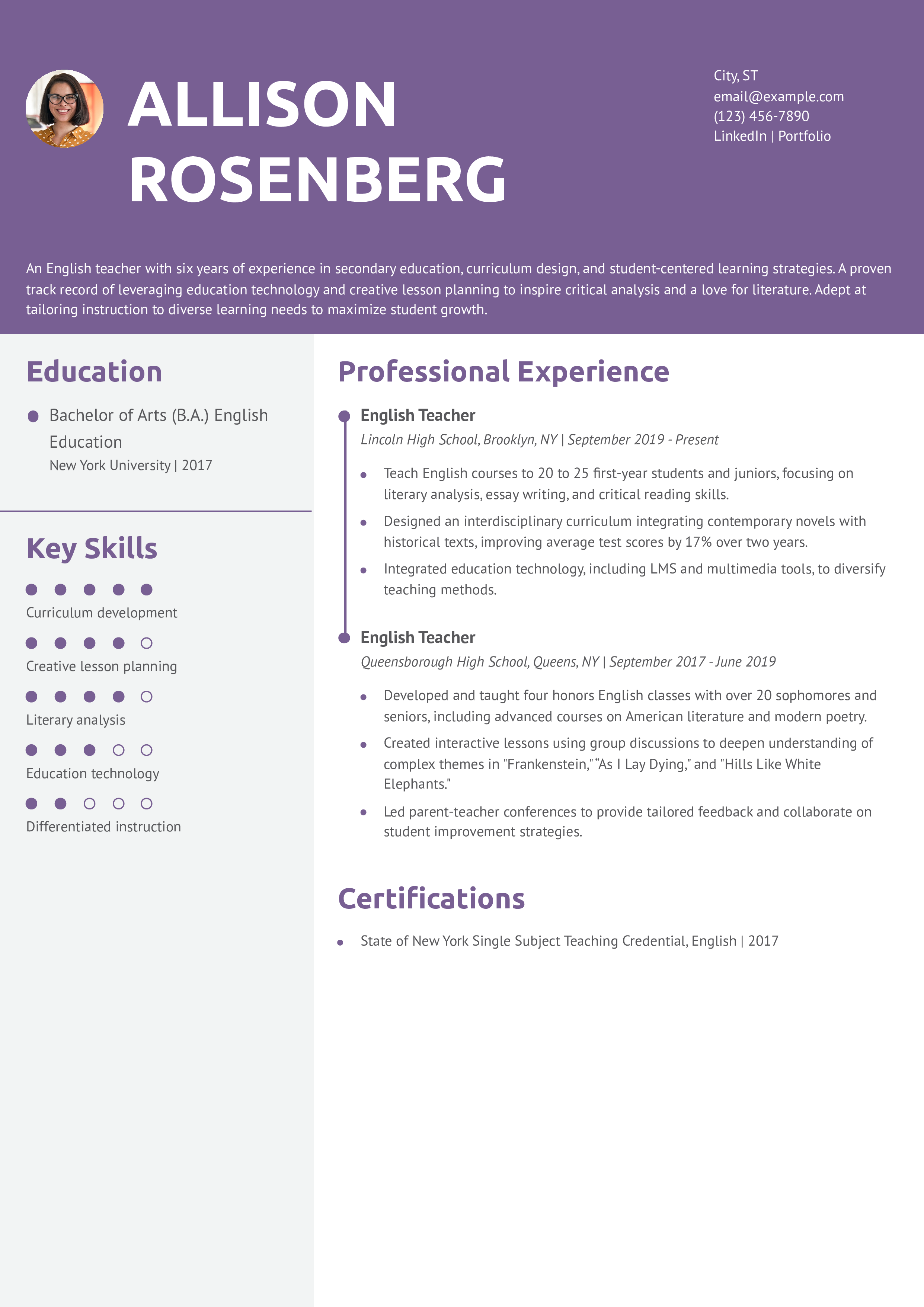 English Teacher Resume Example