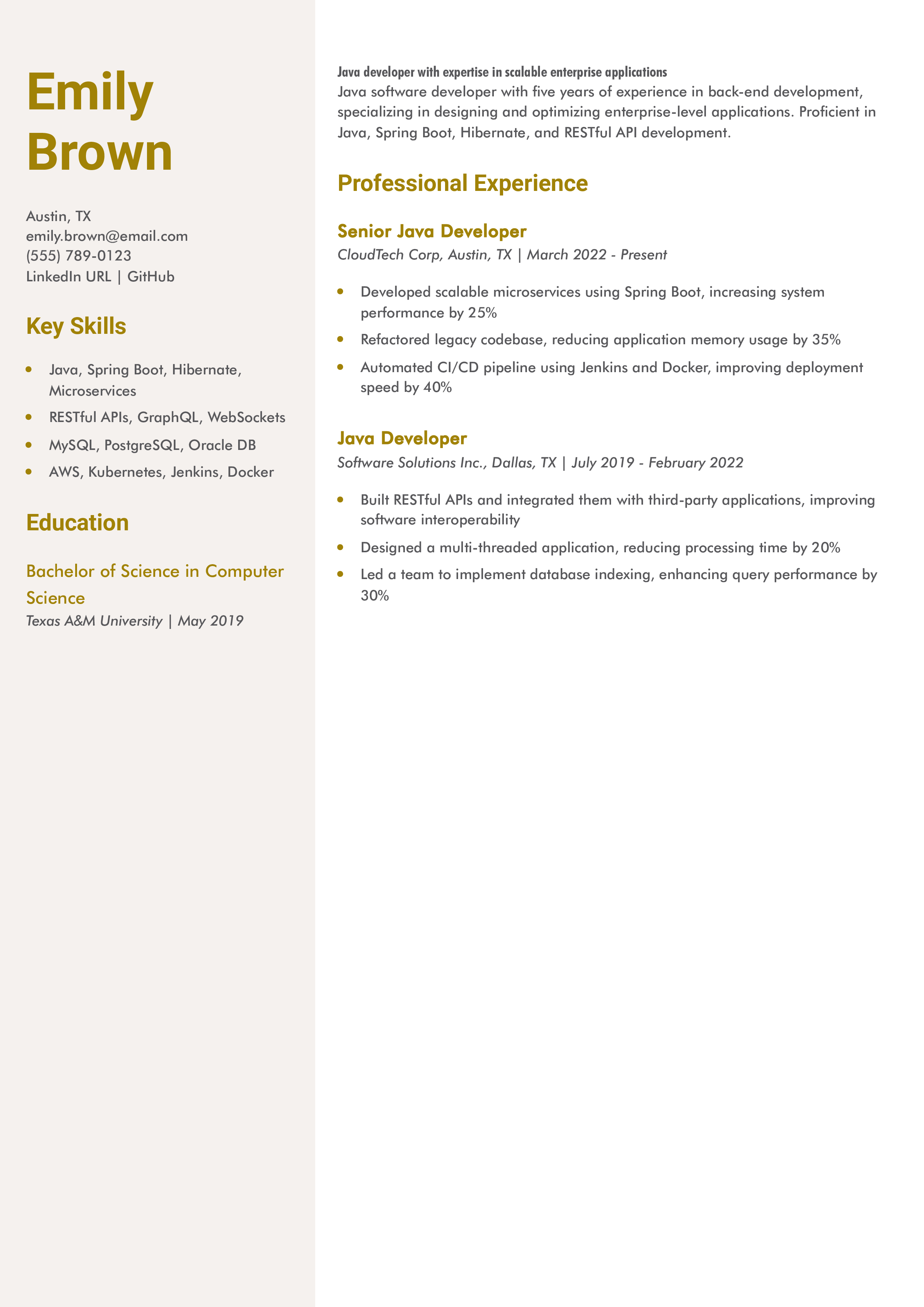 Java Software Developer Resume