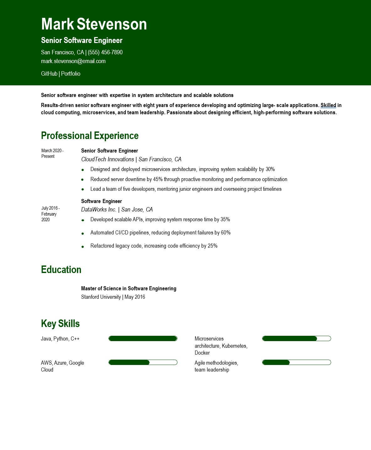 Resume Font Example