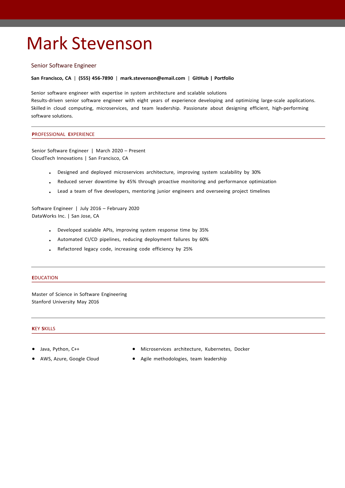 Calibri Font Resume