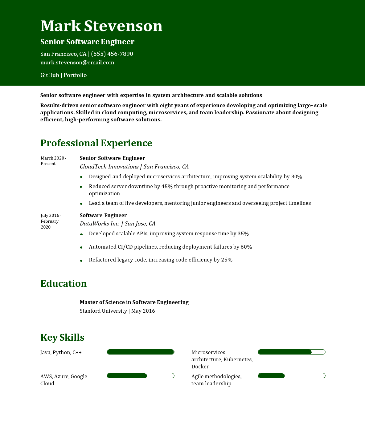 Resume Font Example