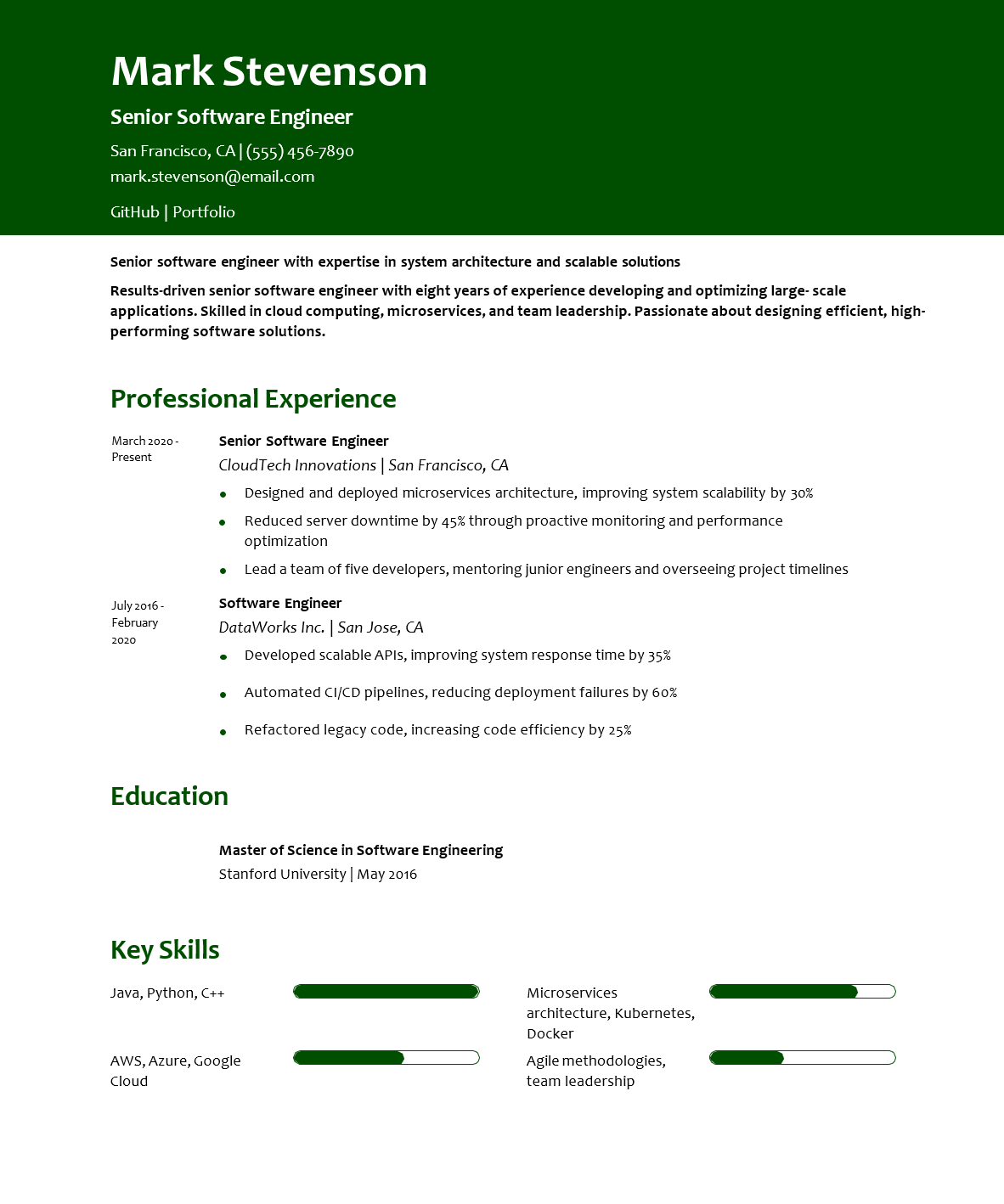 Resume Font Example