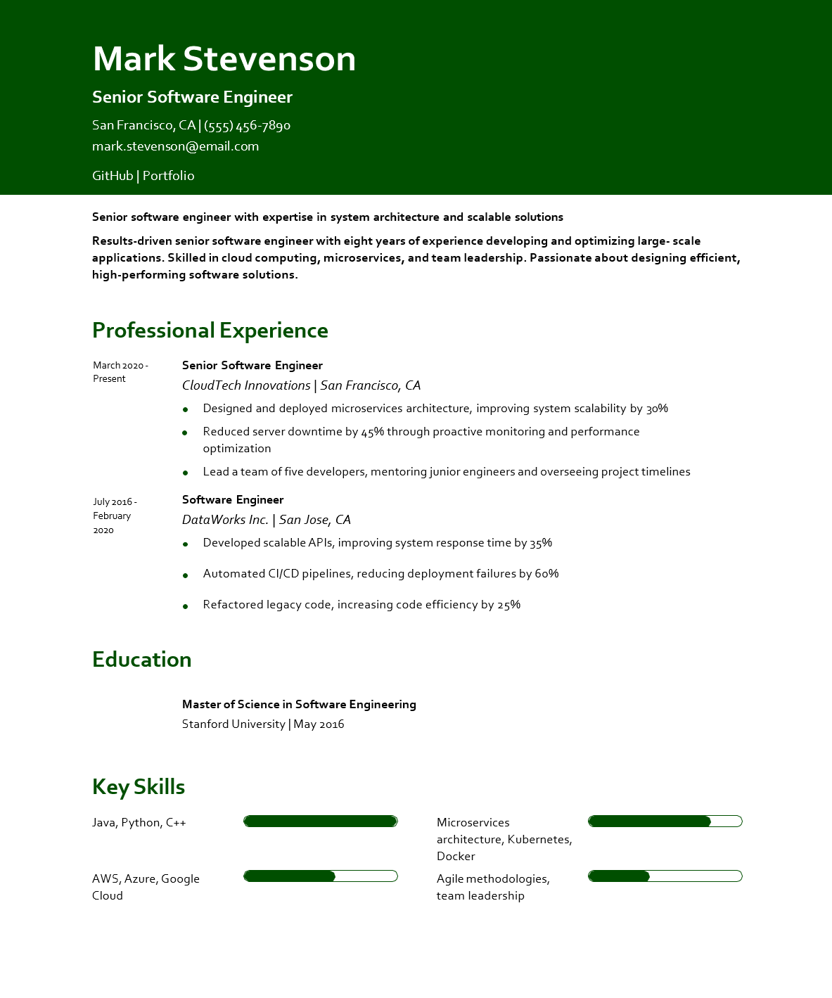 Resume Font Example