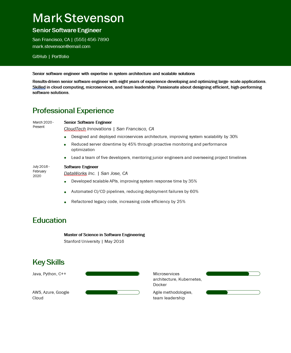 Resume Font Example