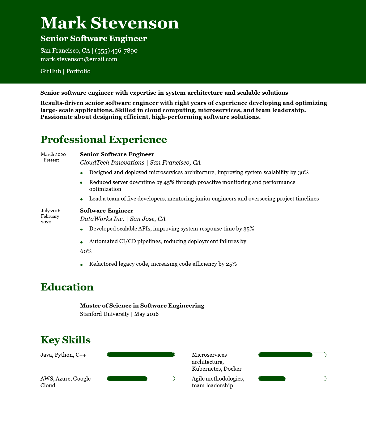 Resume Font Example