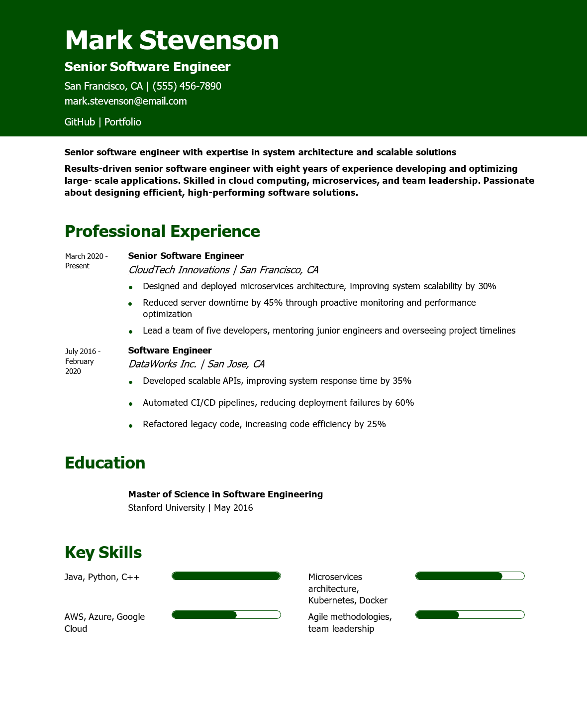Resume Font Example