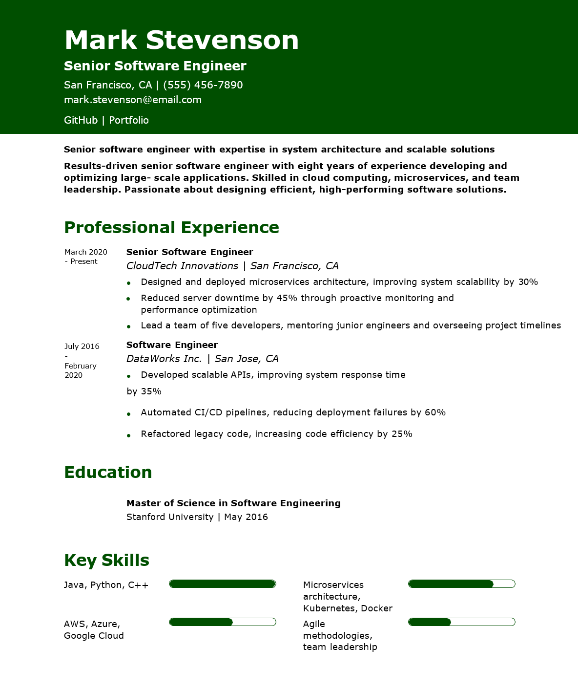 Resume Font Example