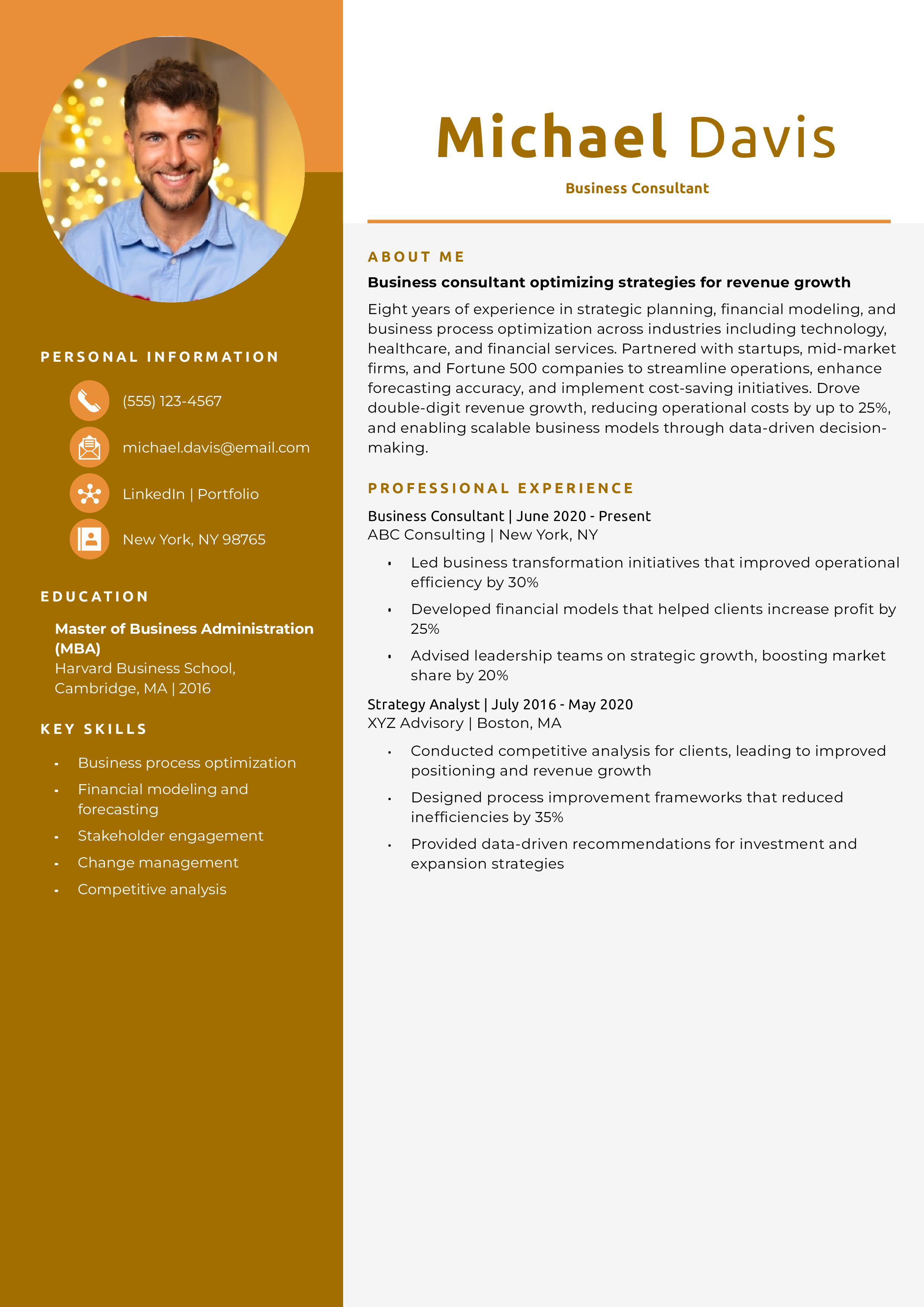 Business Consultant Resume Example