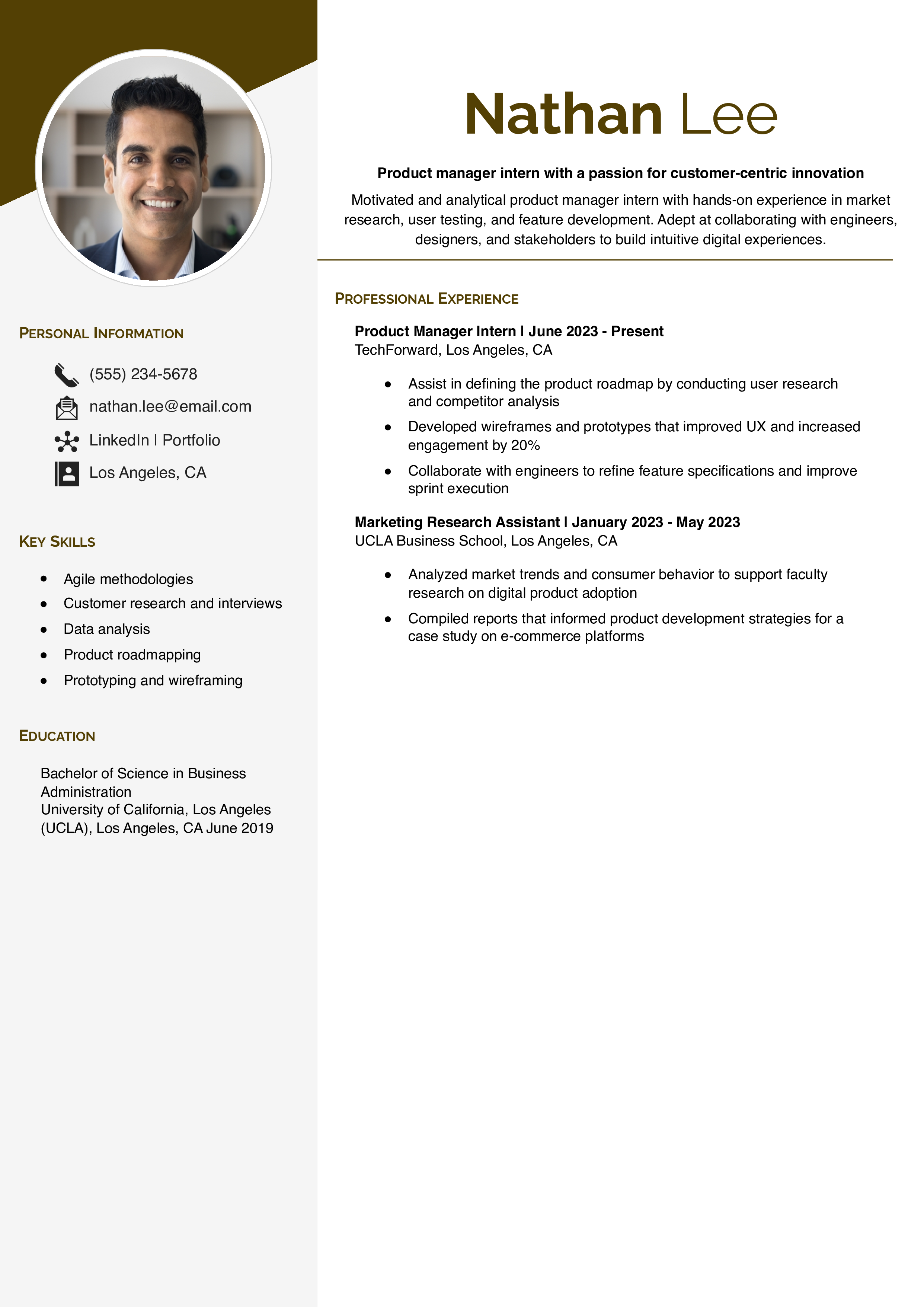 Product Manager Intern Resume Example