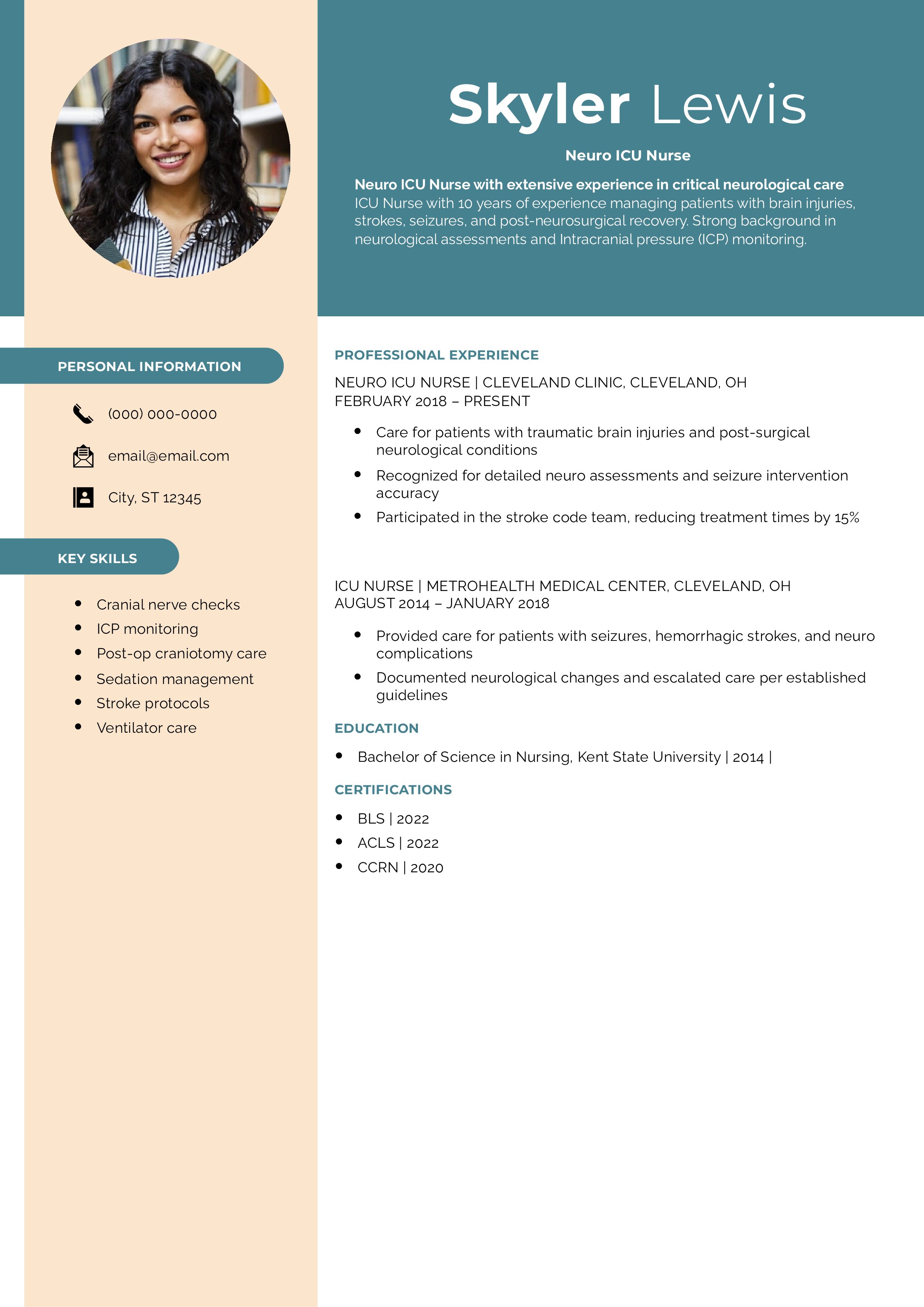 Neuro ICU Nurse Resume Example