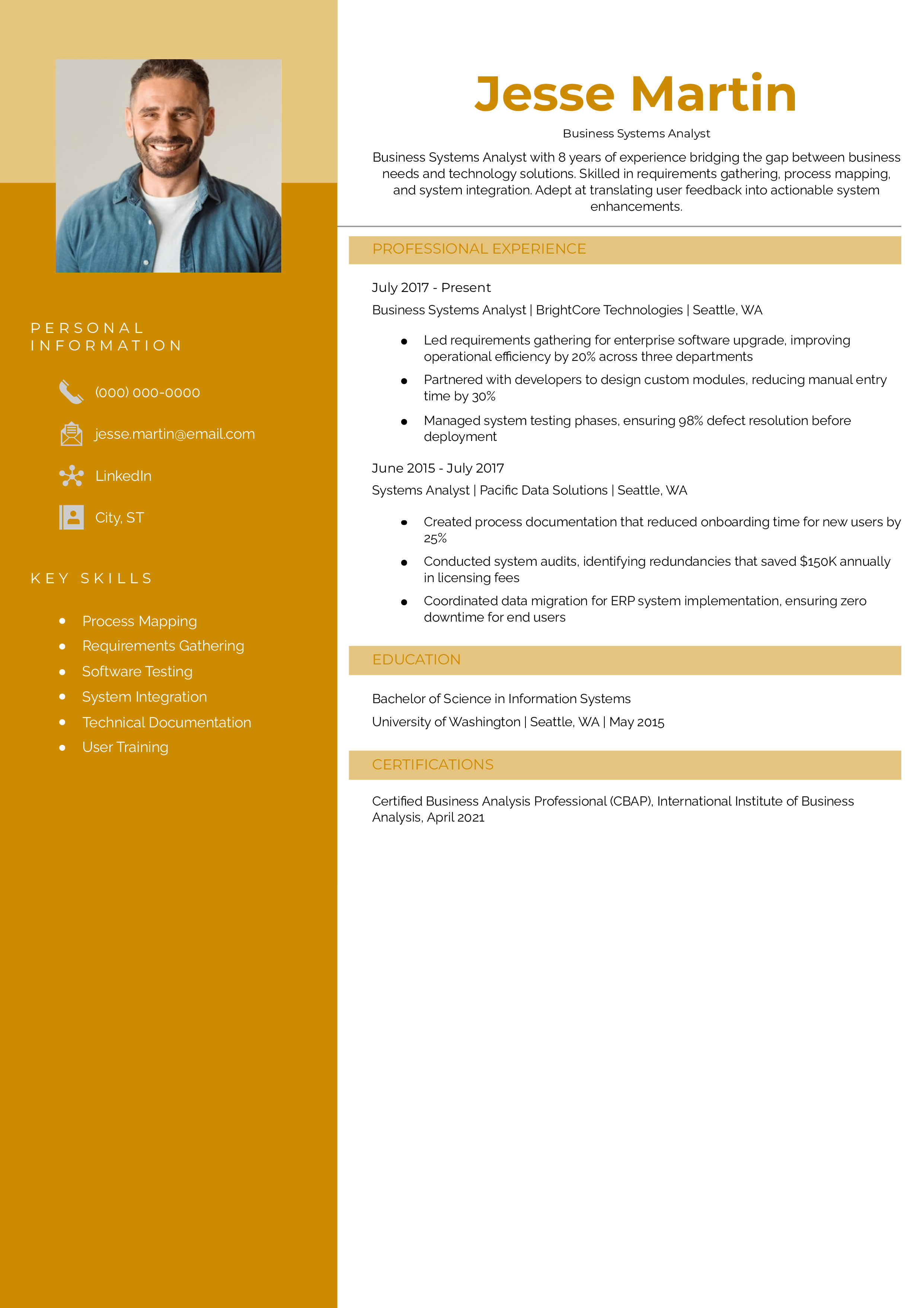 Business Systems Analyst Resume Example