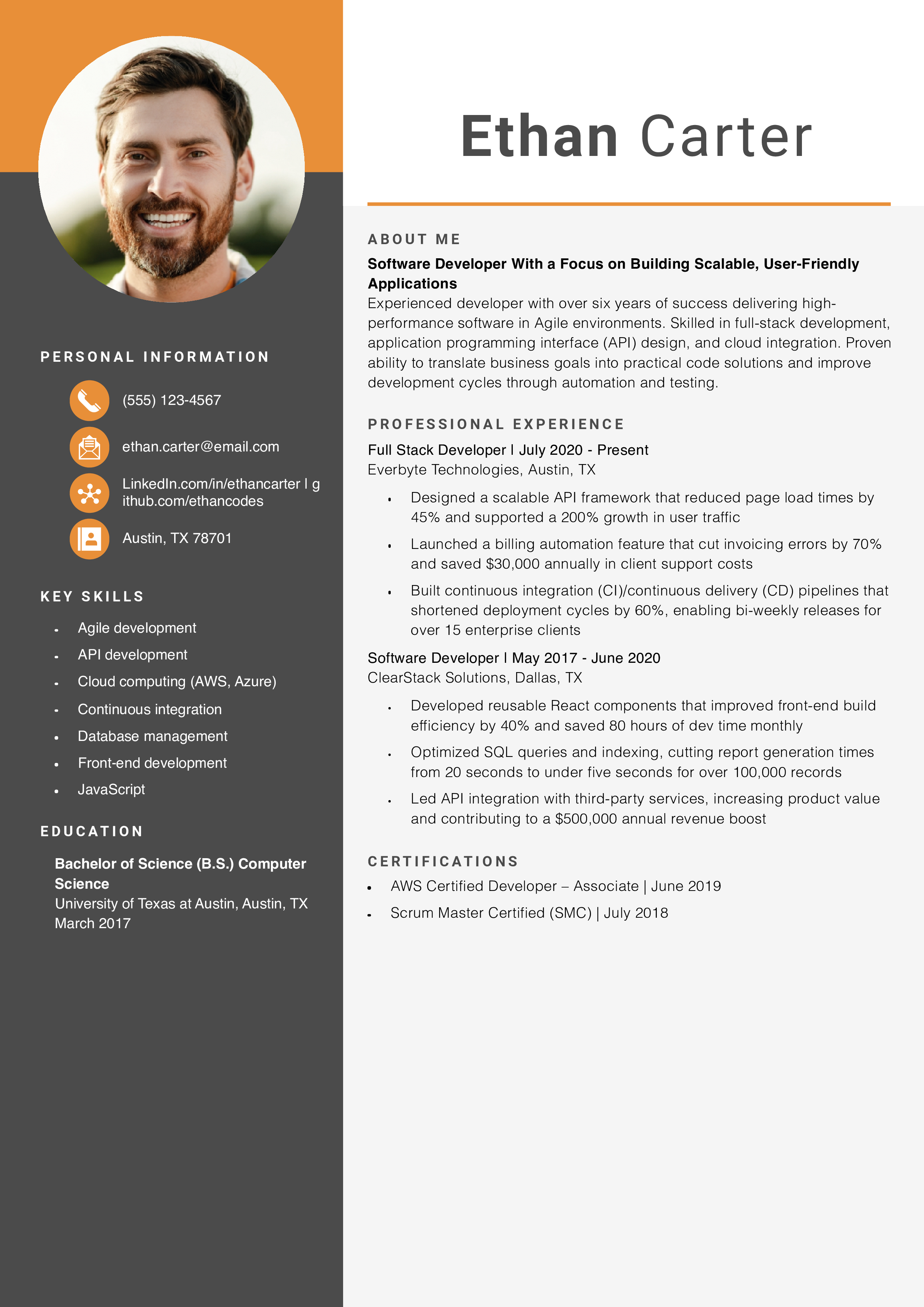 Software Developer Resume Example