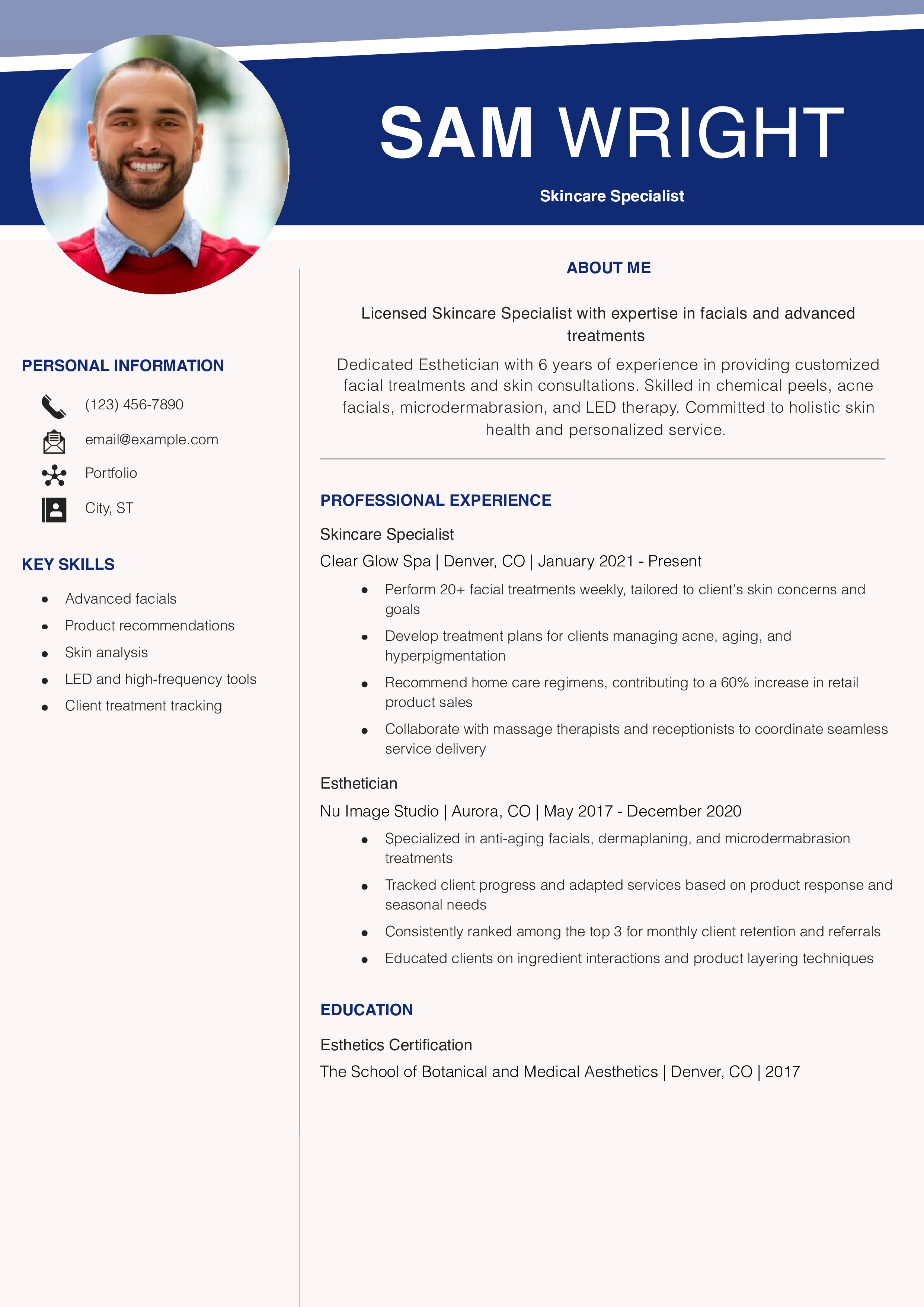 Skincare Specialist Resume Example