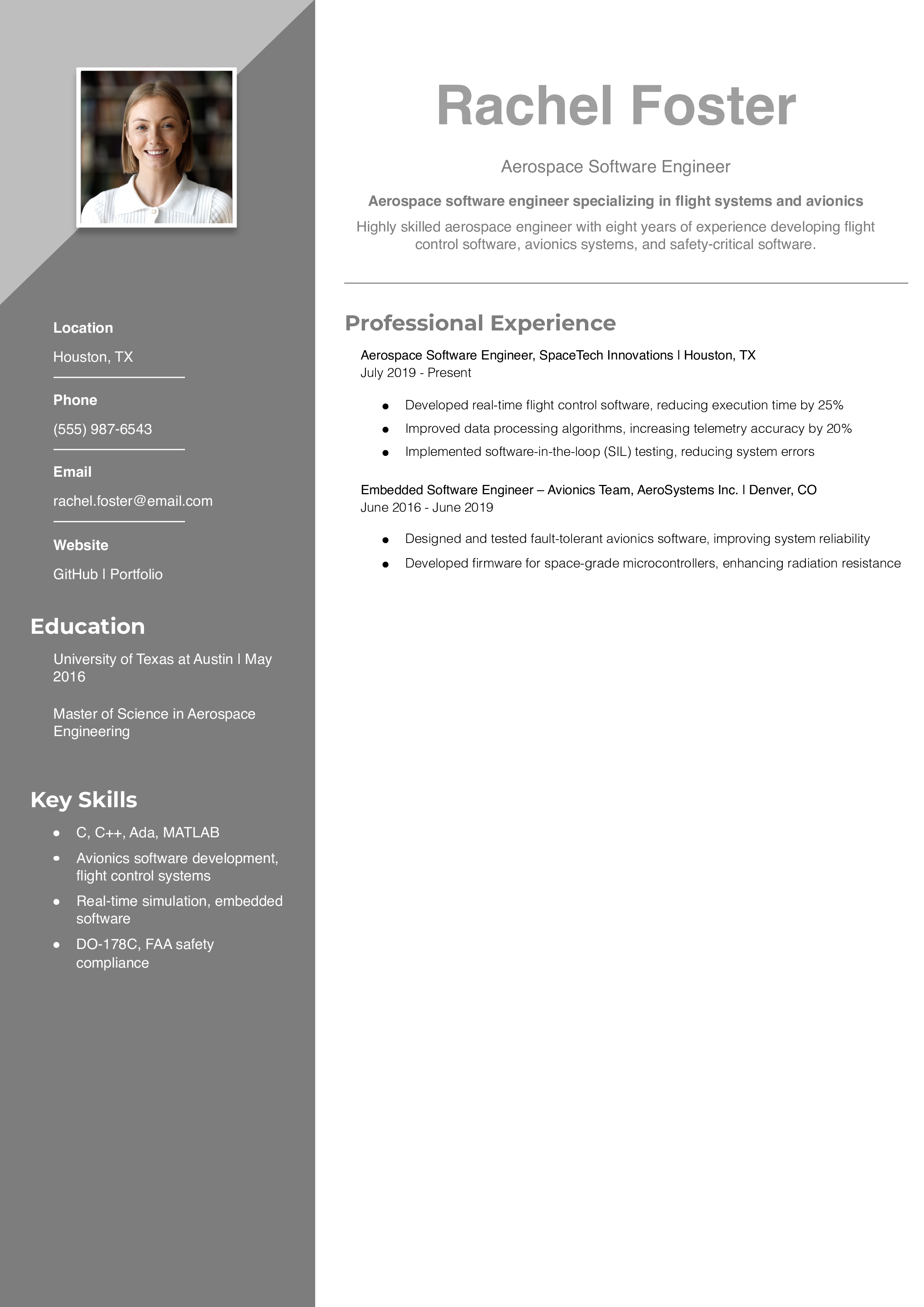 Aerospace Software Engineer Resume