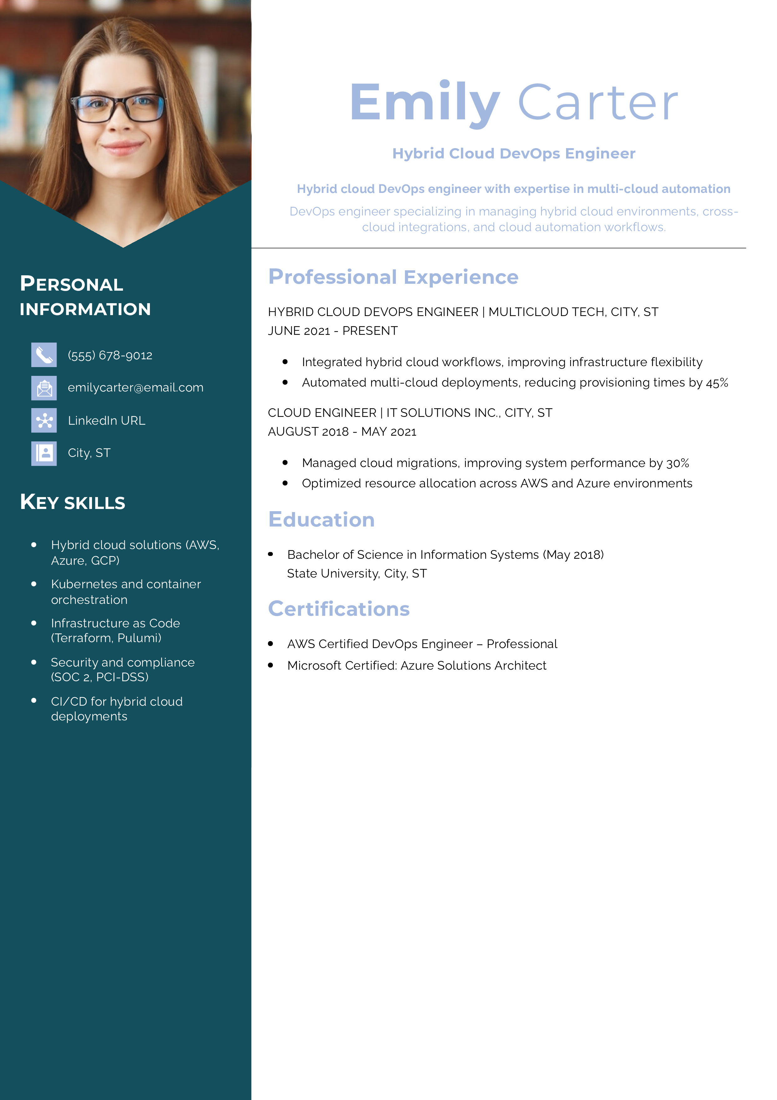 Hybrid Cloud DevOps Engineer Resume Example