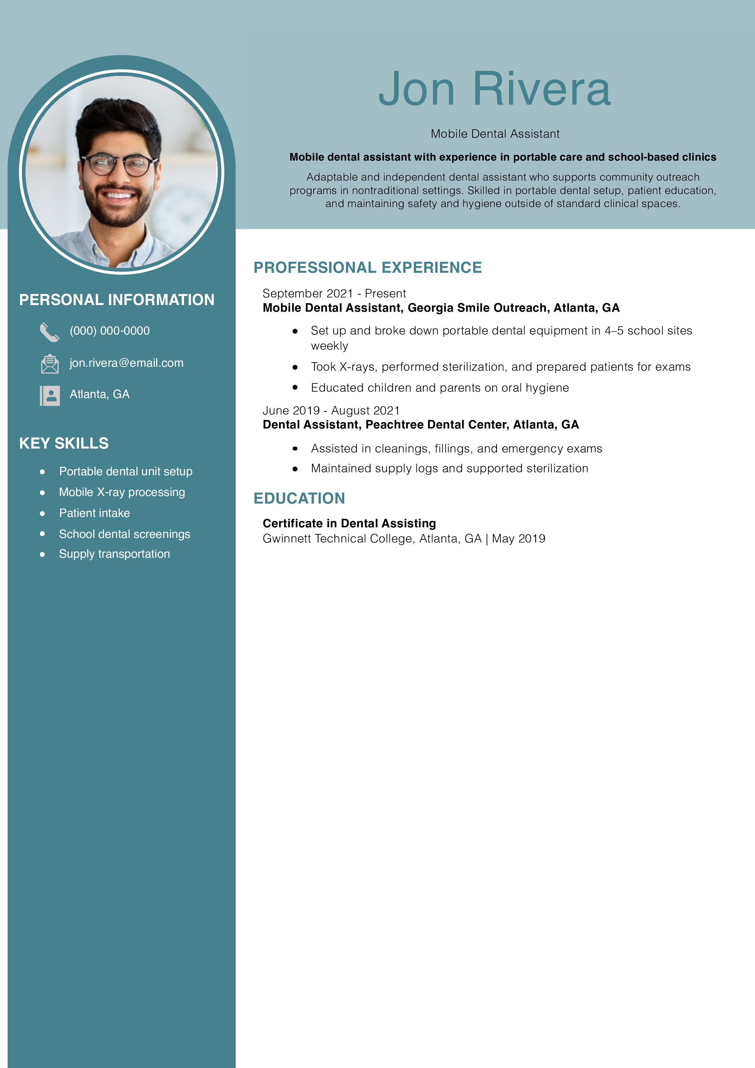 Mobile Dental Assistant Resume Example