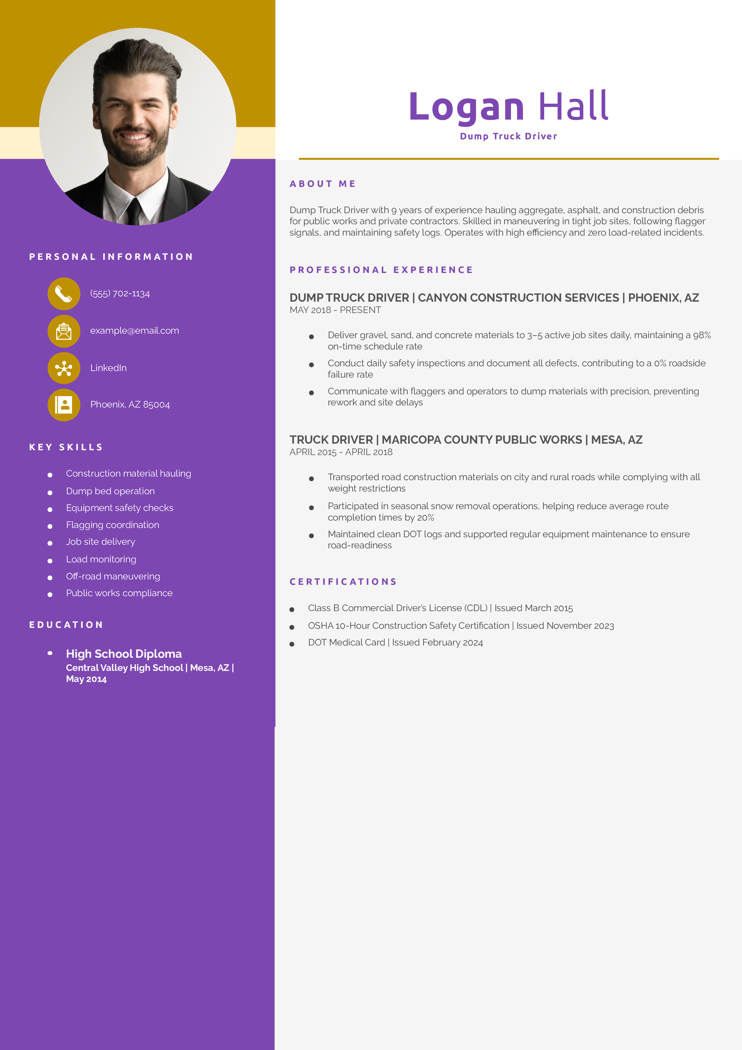 Dump Truck Driver Resume Example