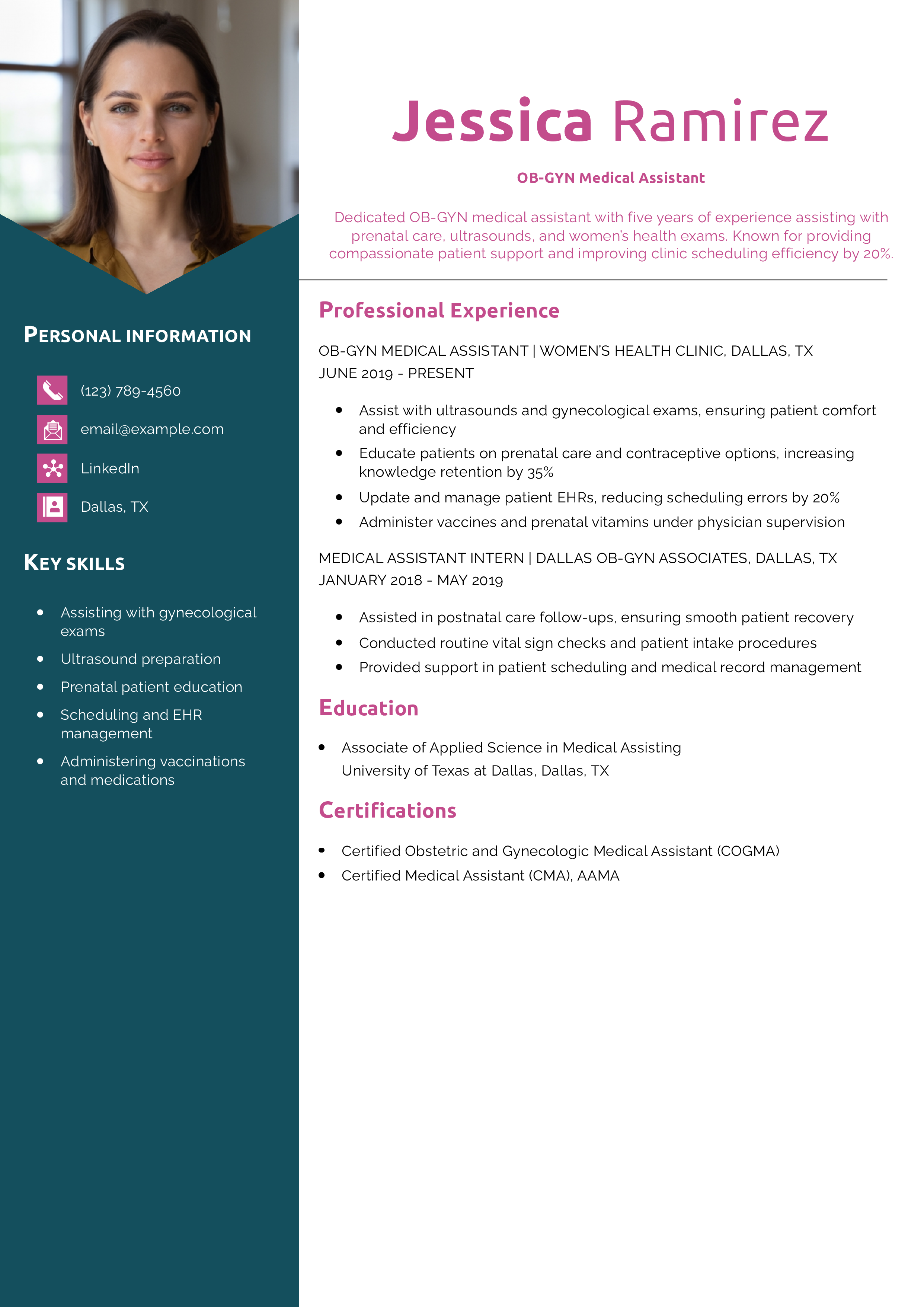 OB-GYN Medical Assistant Resume Example