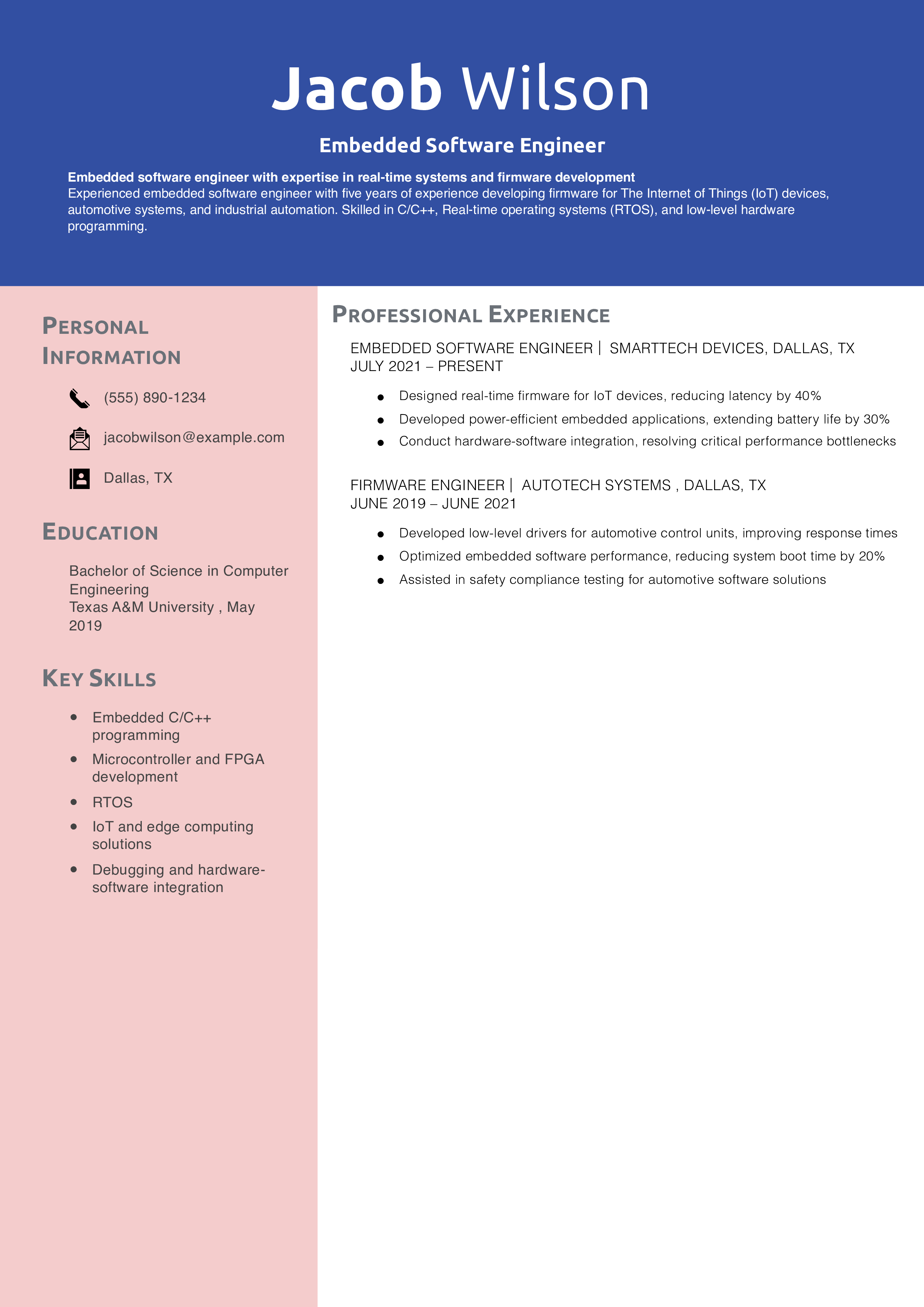  Embedded Software Engineer Resume Example