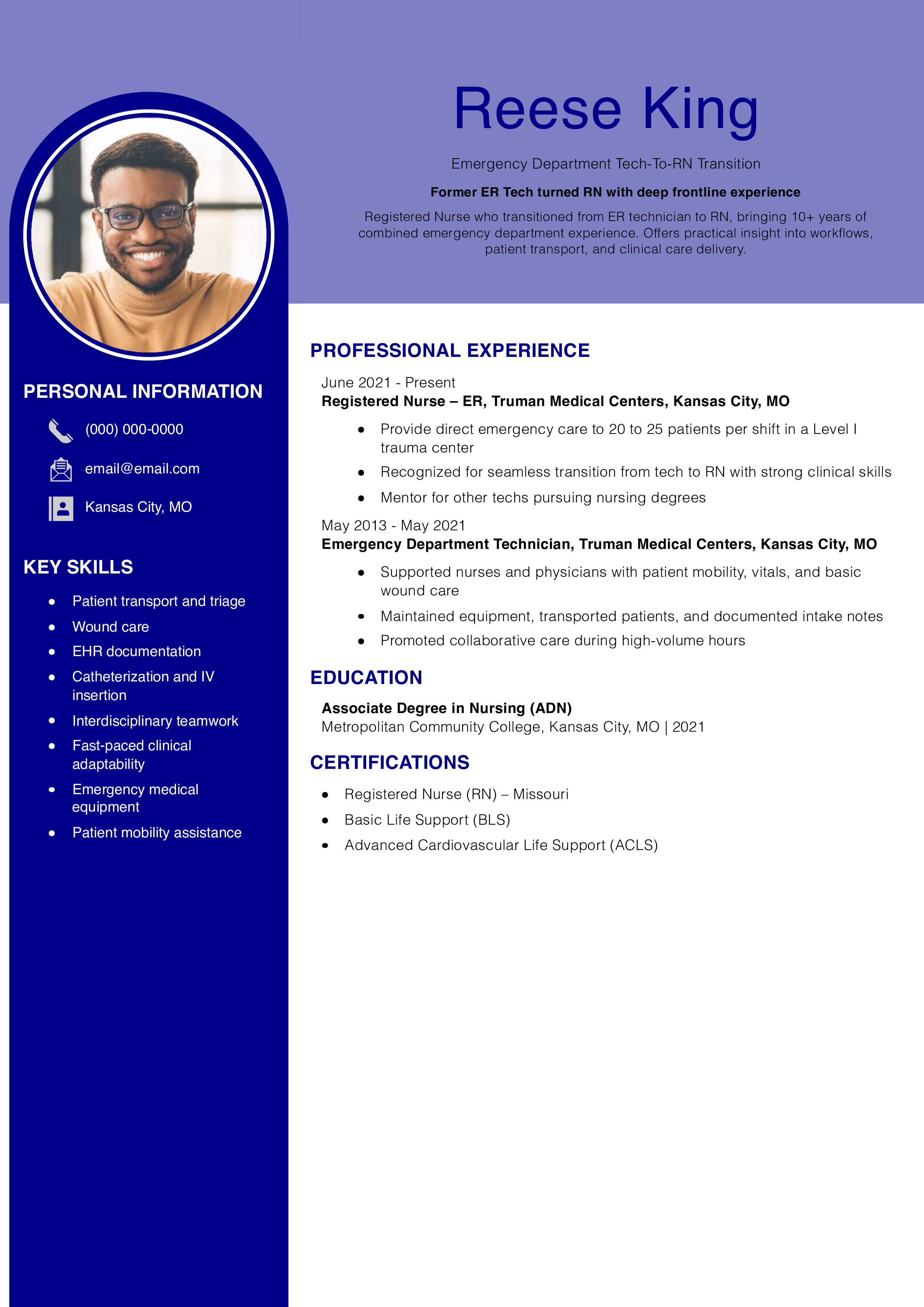 Emergency Department tech-to-RN Transition Resume Example