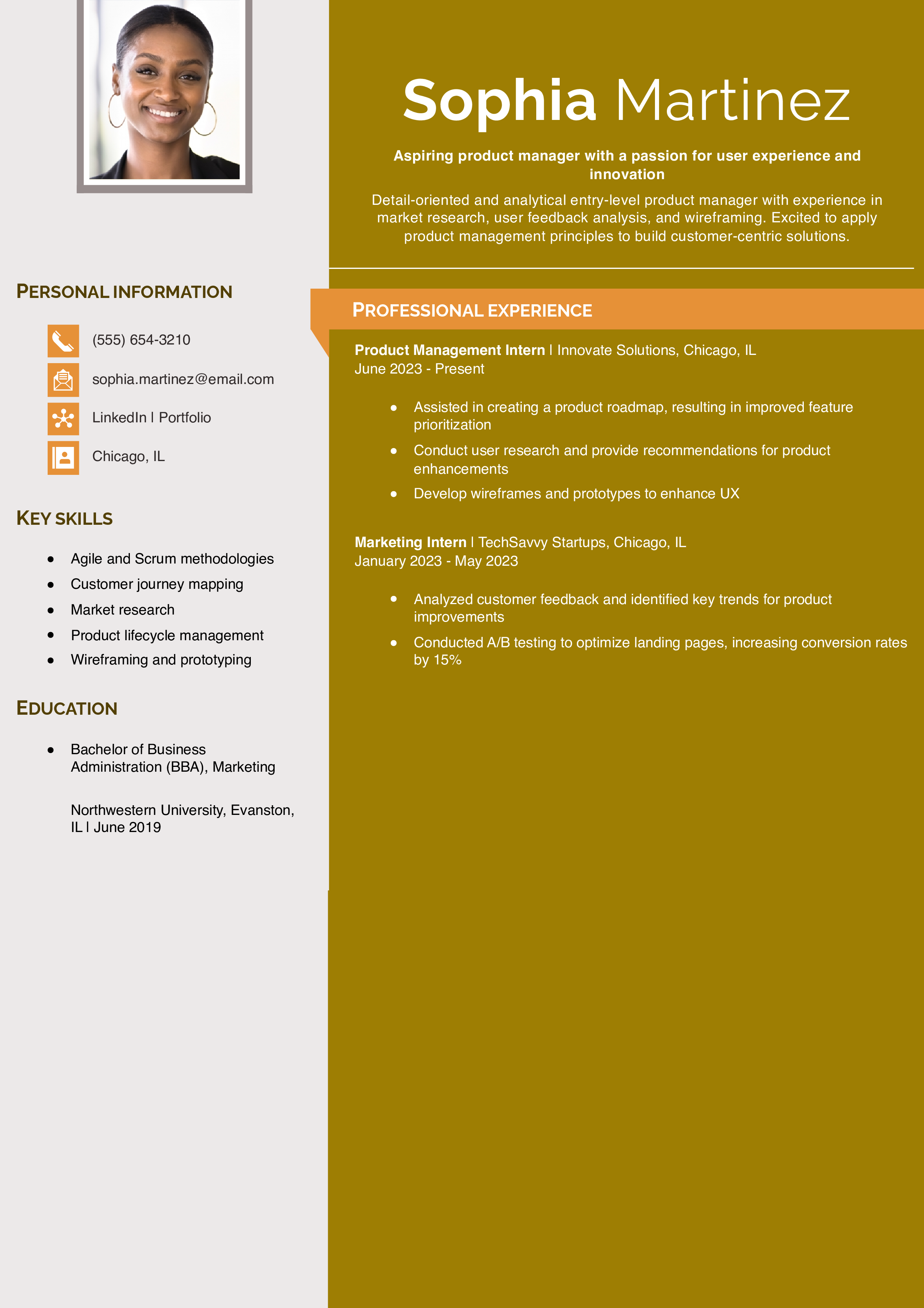 Entry-Level Product Manager Resume Example