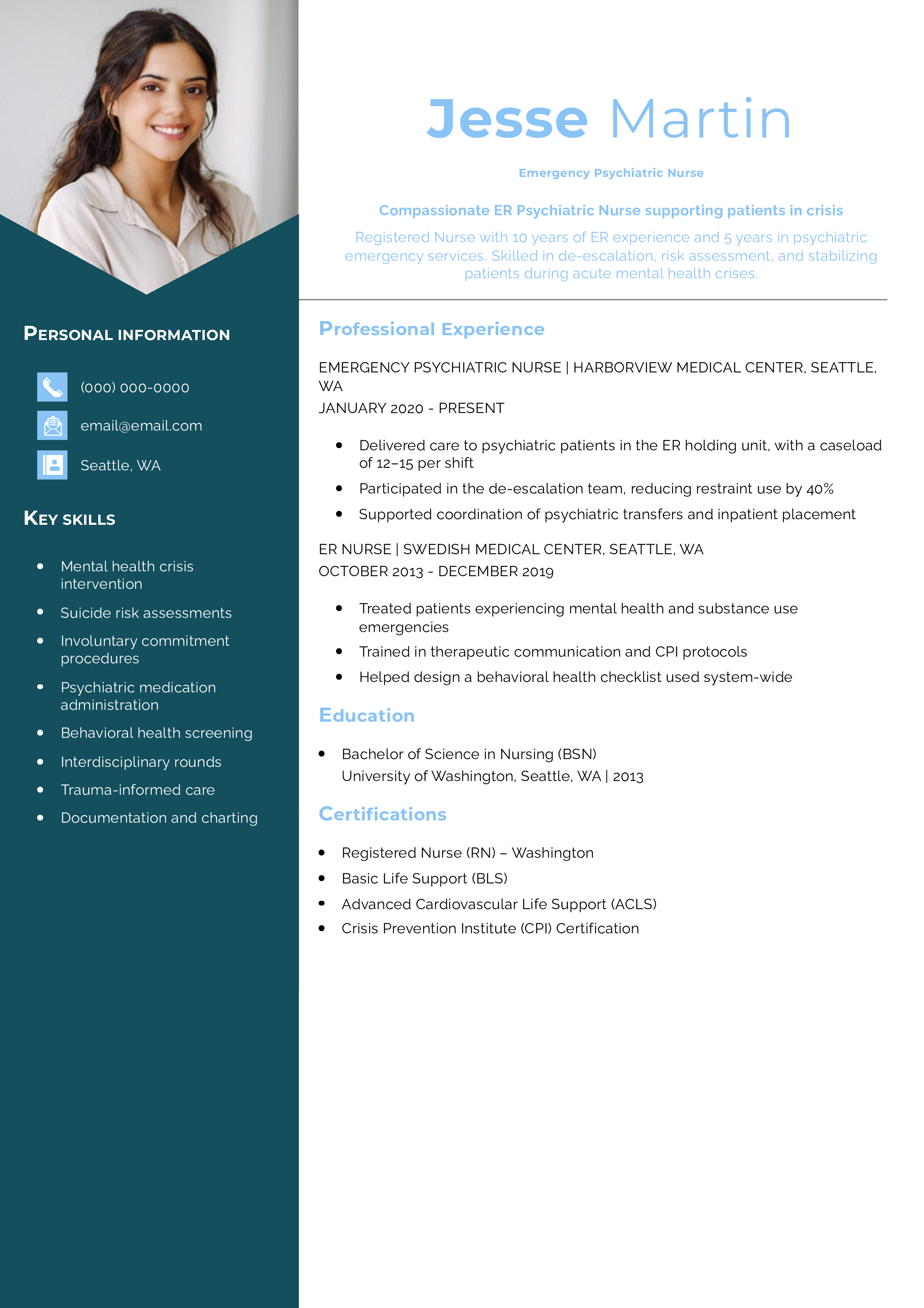 Emergency Psychiatric Nurse Resume Example