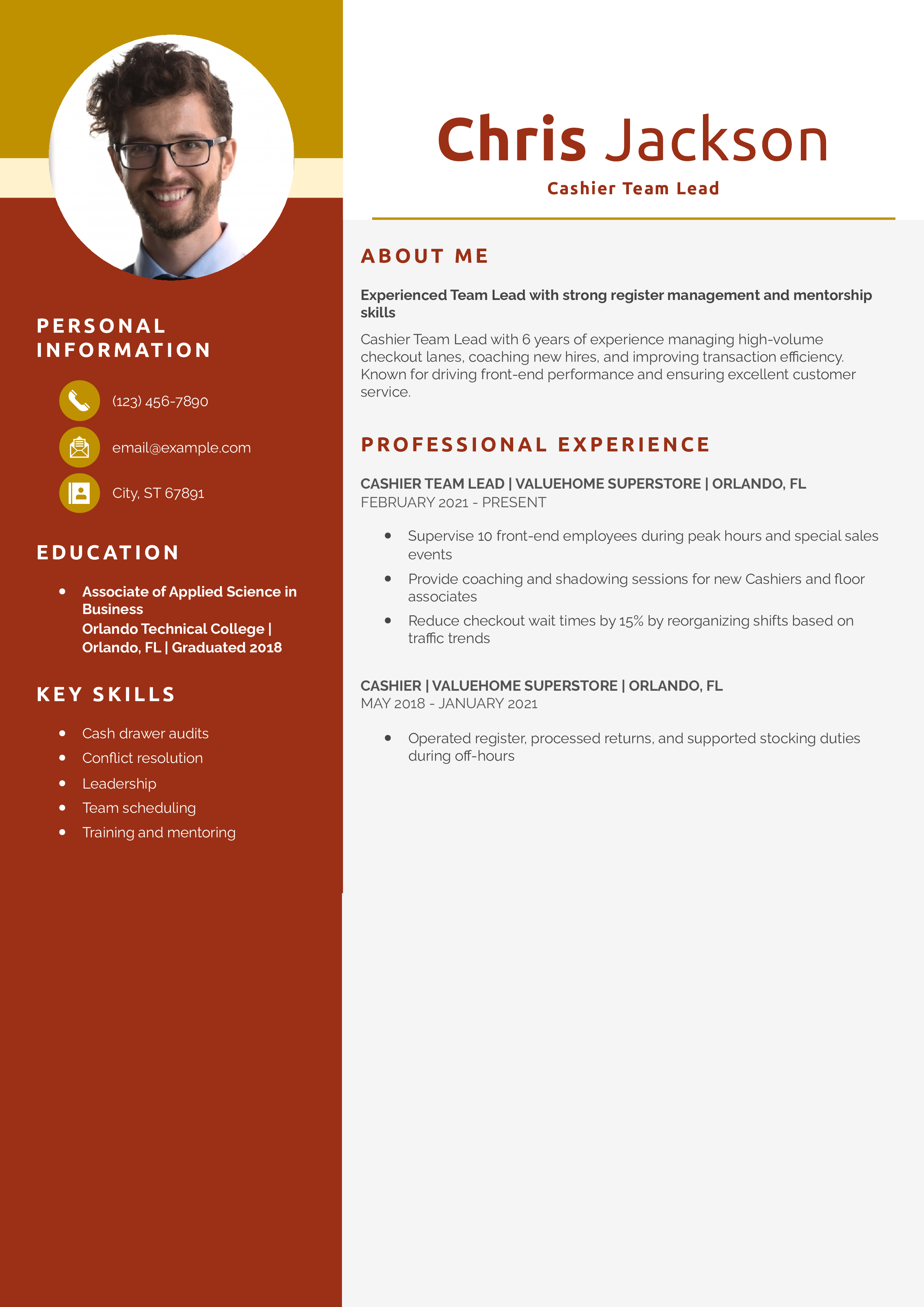 Cashier Team Lead Resume Example