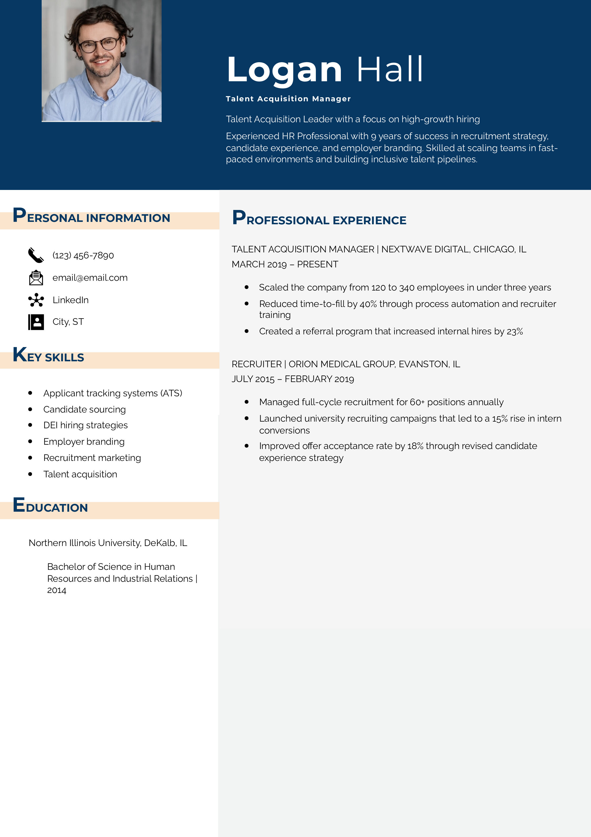 Talent Acquisition Manager Resume Example