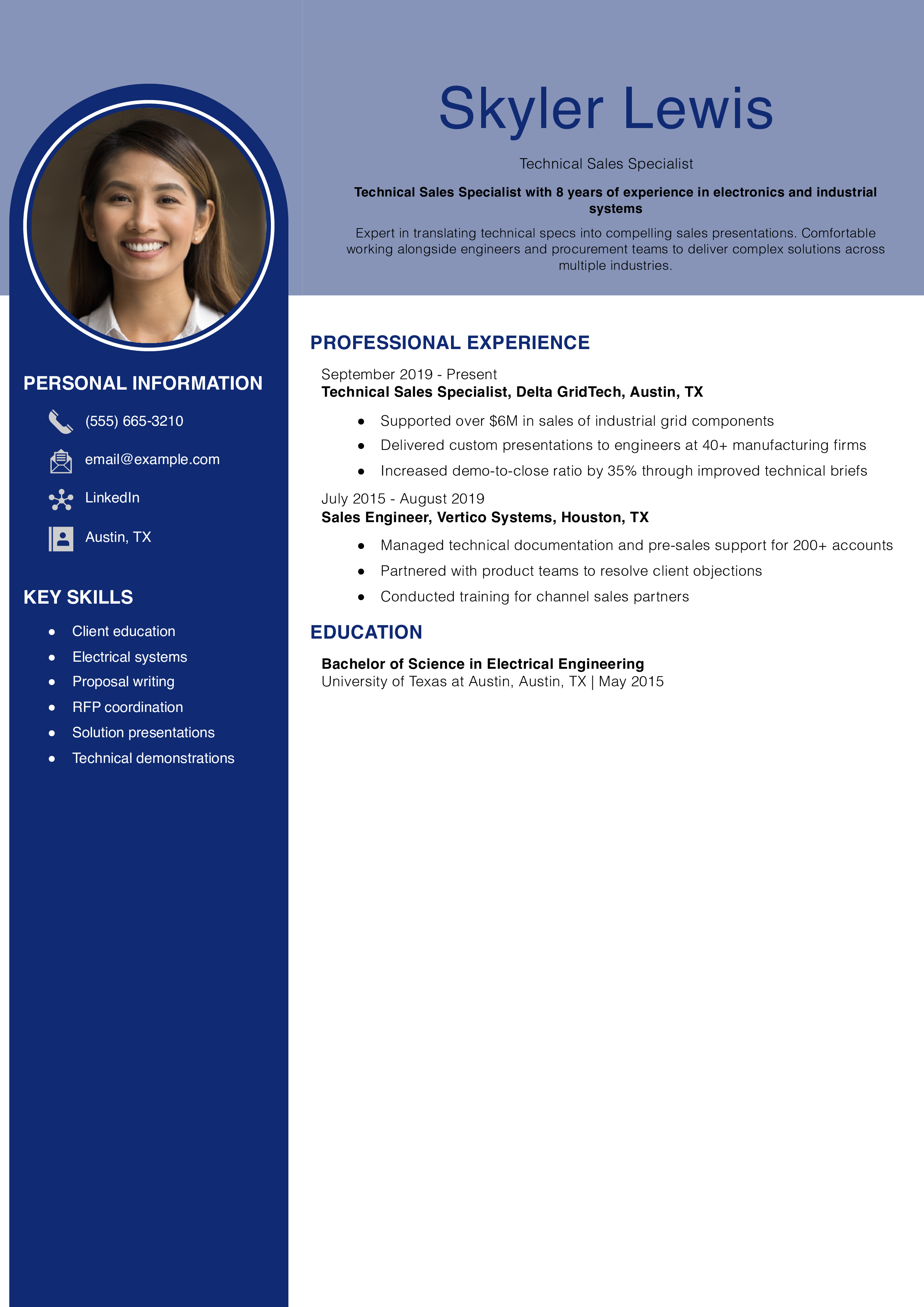 Technical Sales Specialist Resume Example