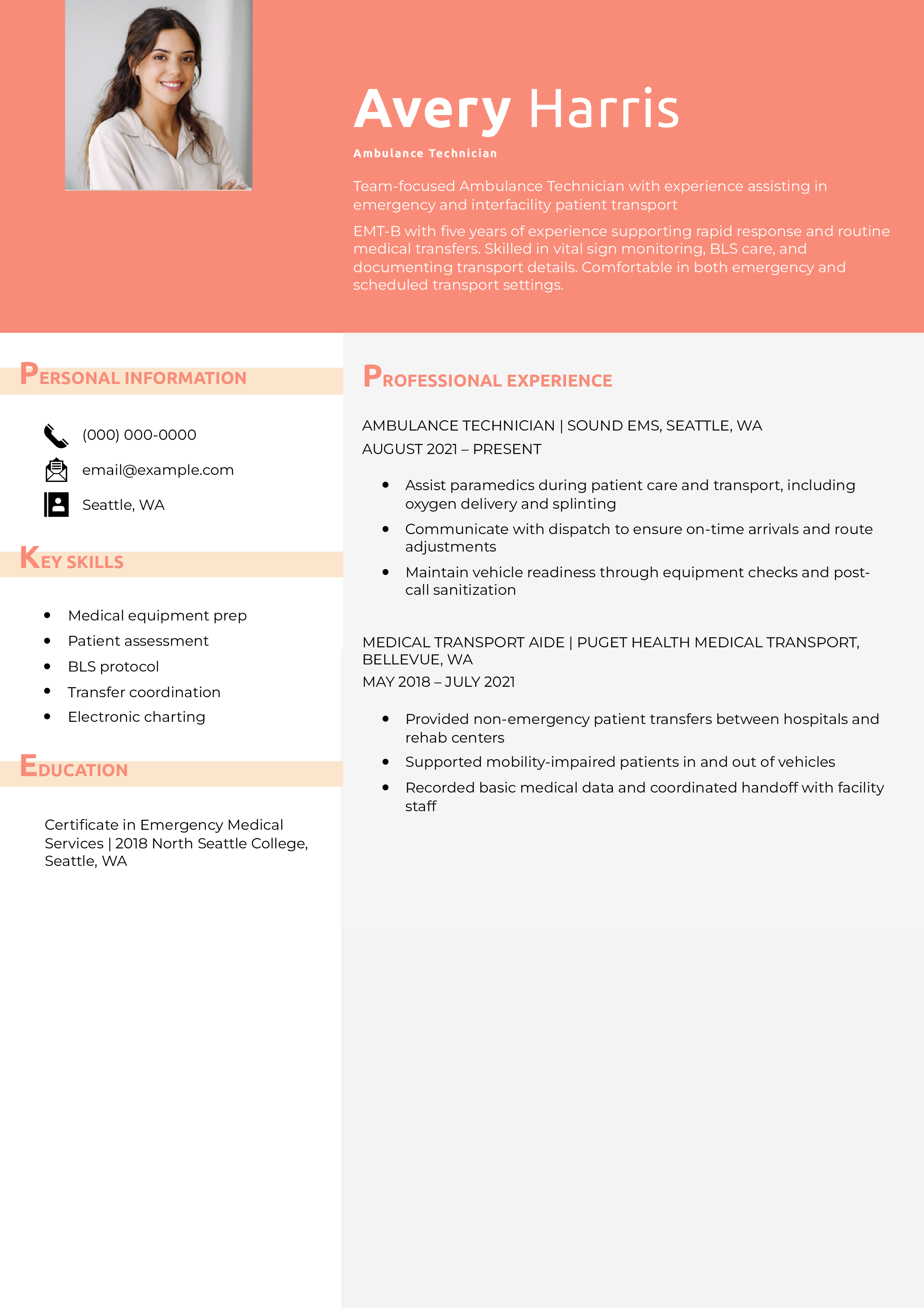 Ambulance Technician Resume Example