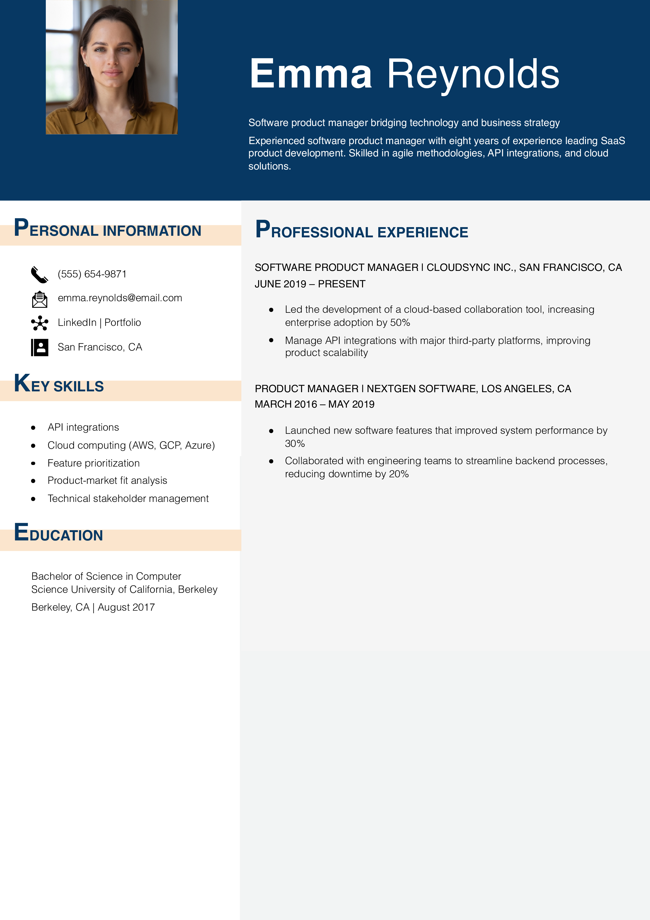 Software Product Manager Resume Example