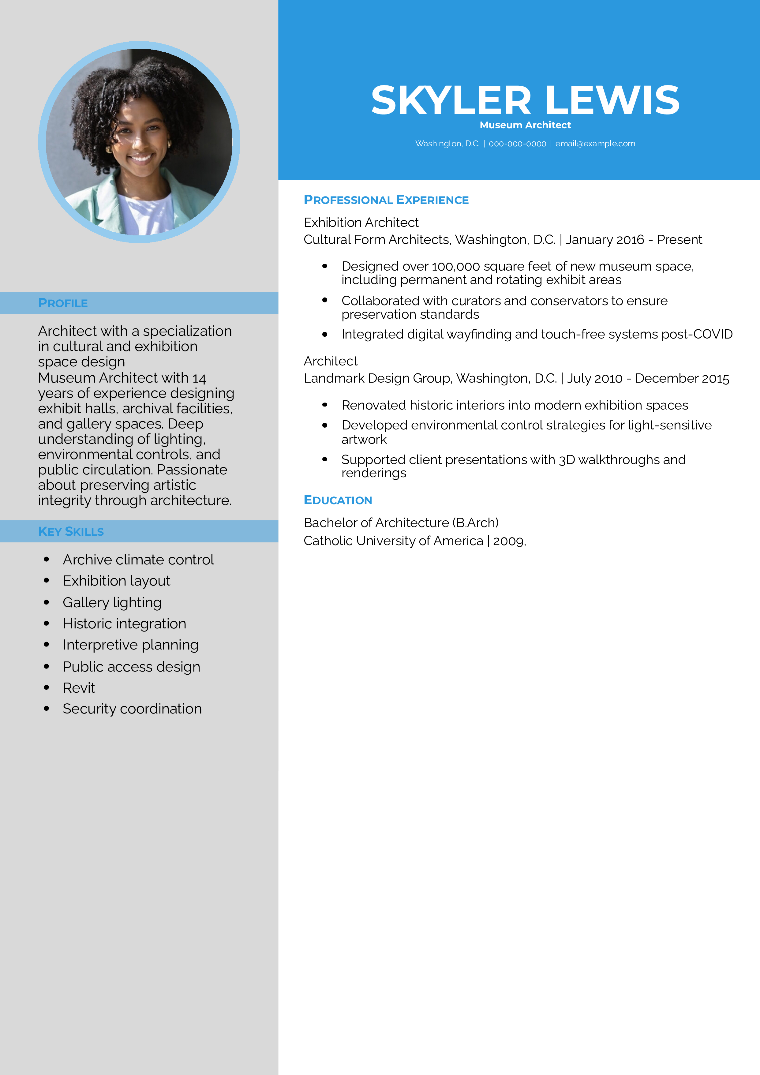 Museum Architect resume example