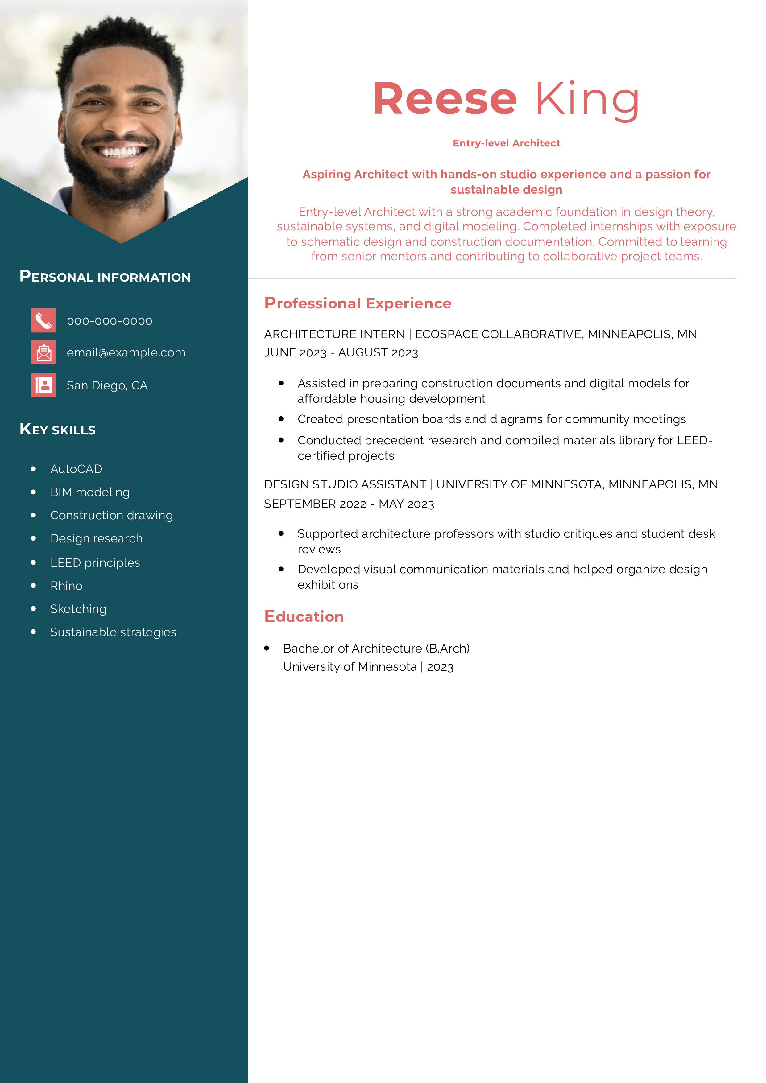 Entry-level Architect resume example