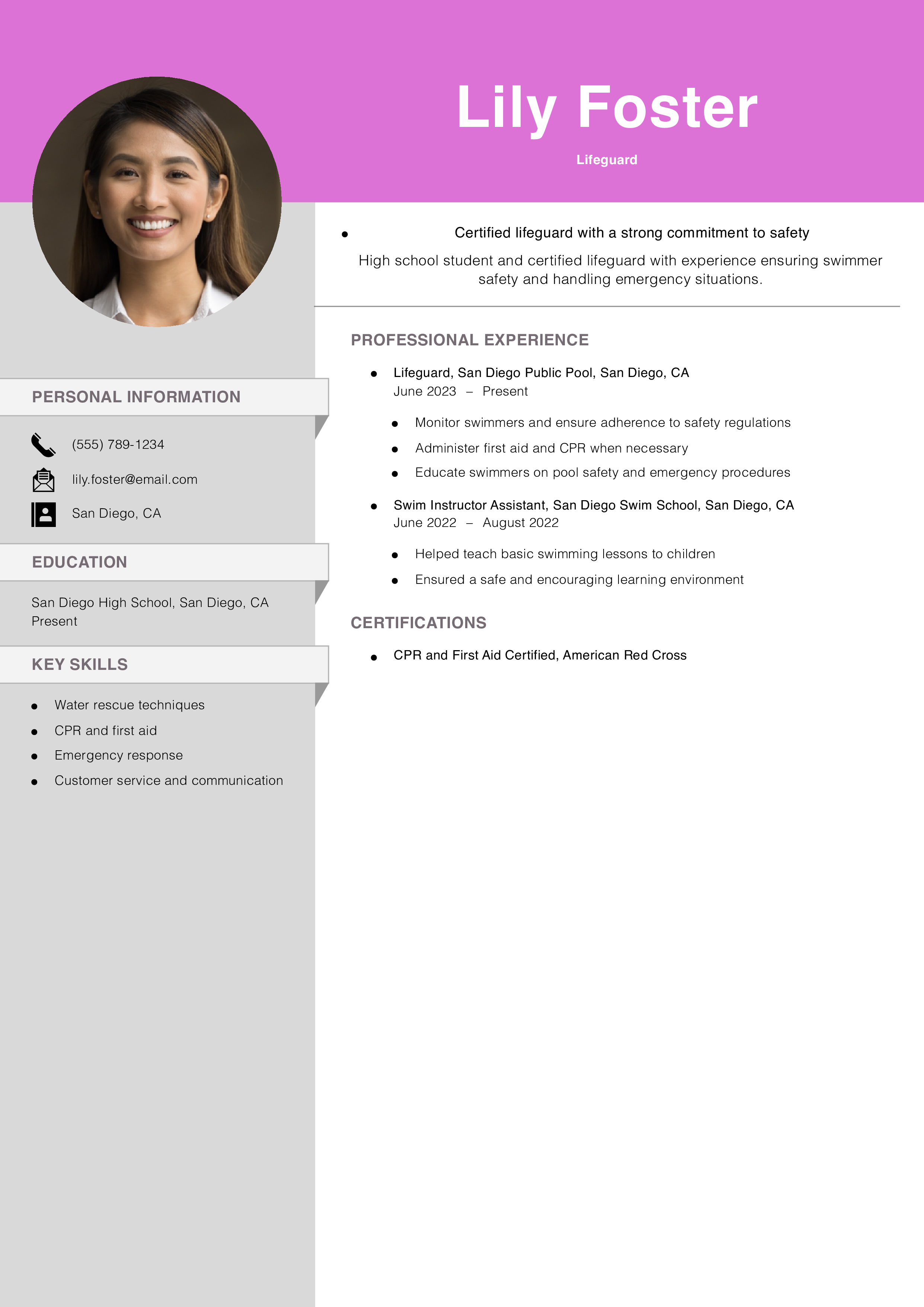 Lifeguard Resume for Teens