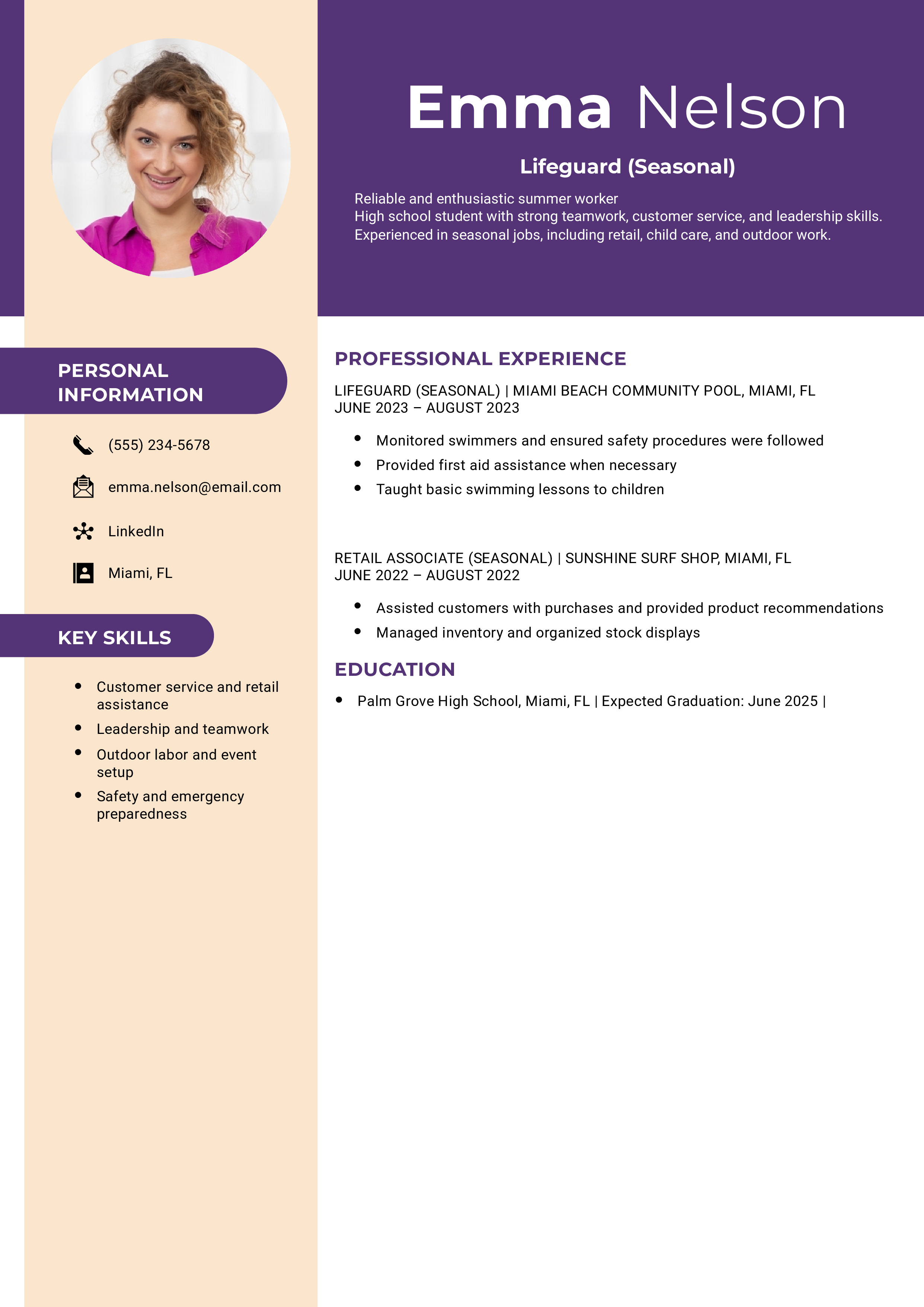 Summer Job Resume for Teens