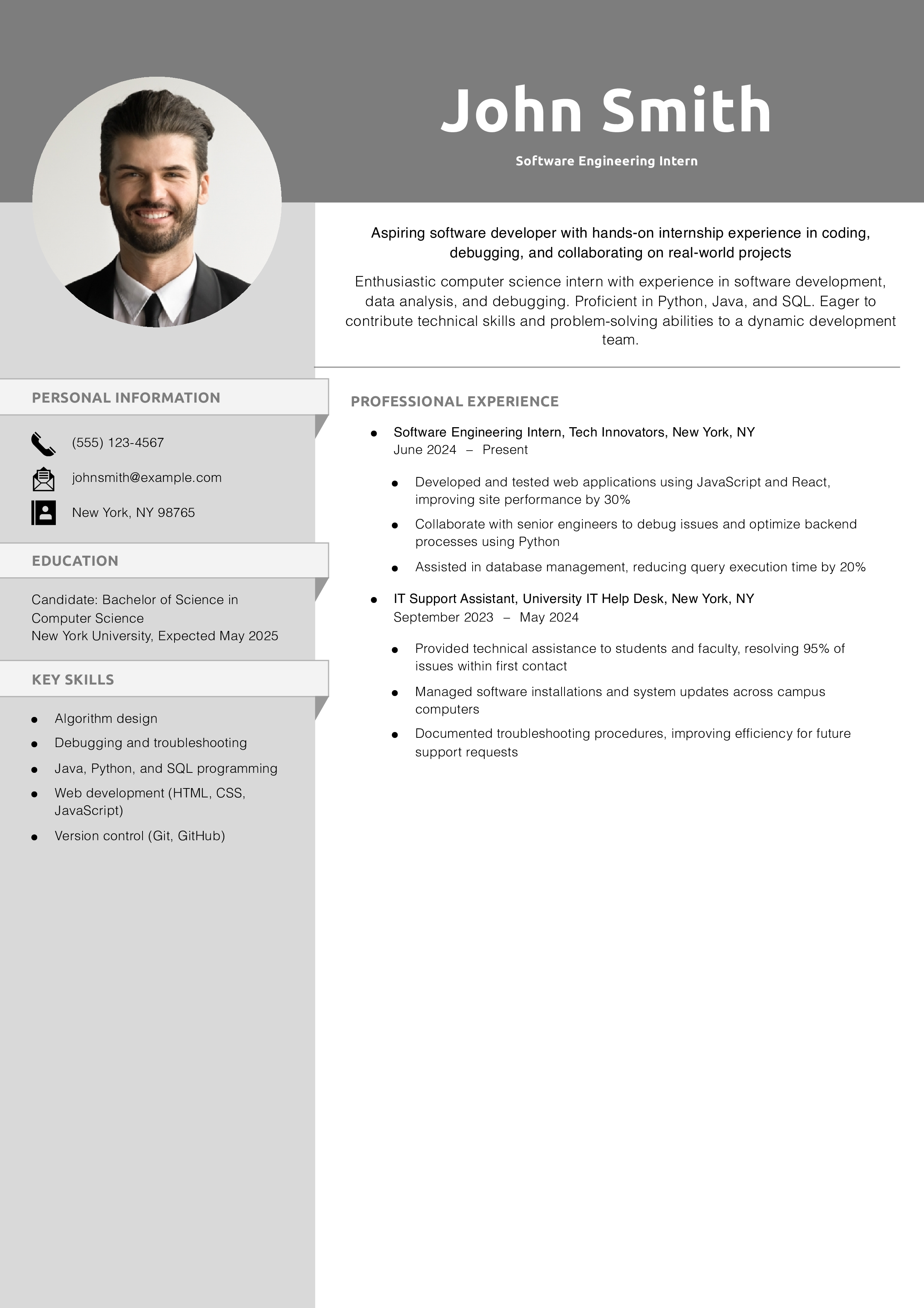  Computer Science Intern Resume Example