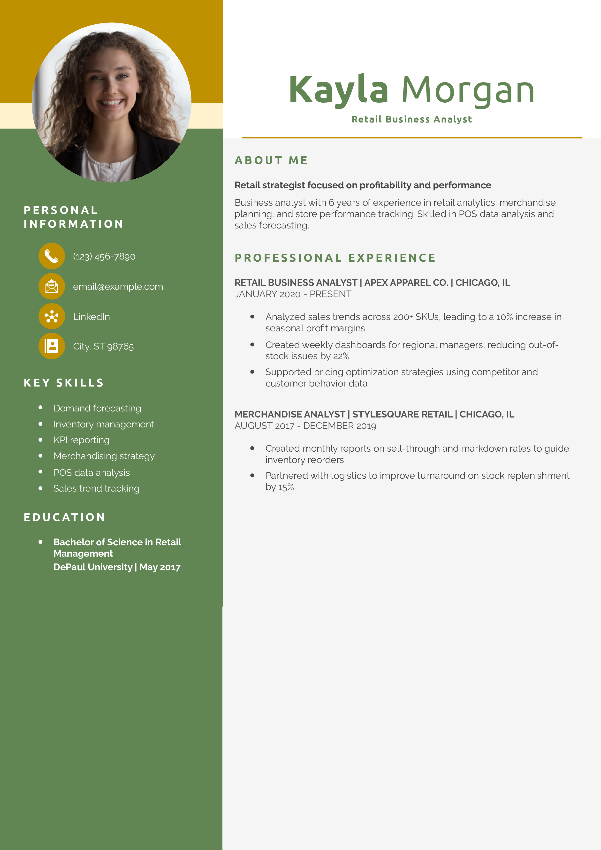 Retail Business Analyst Resume Example