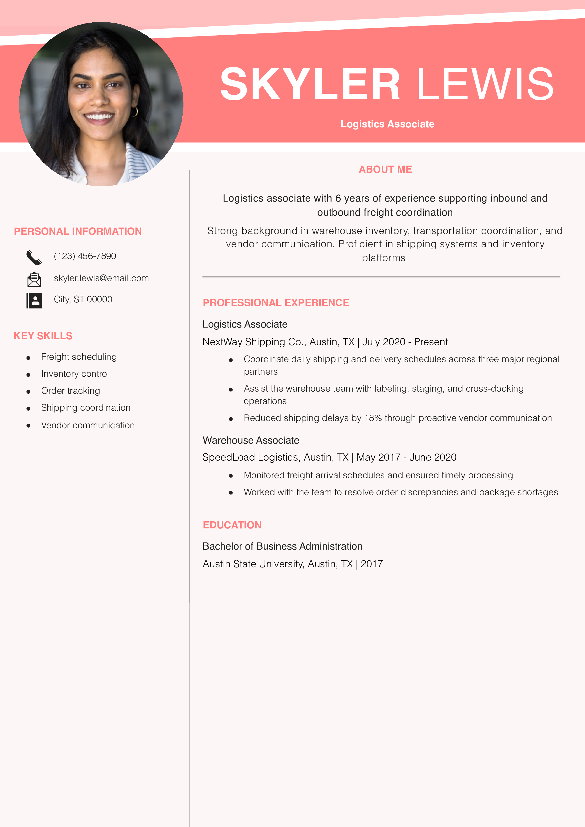 Logistics Associate Resume Example