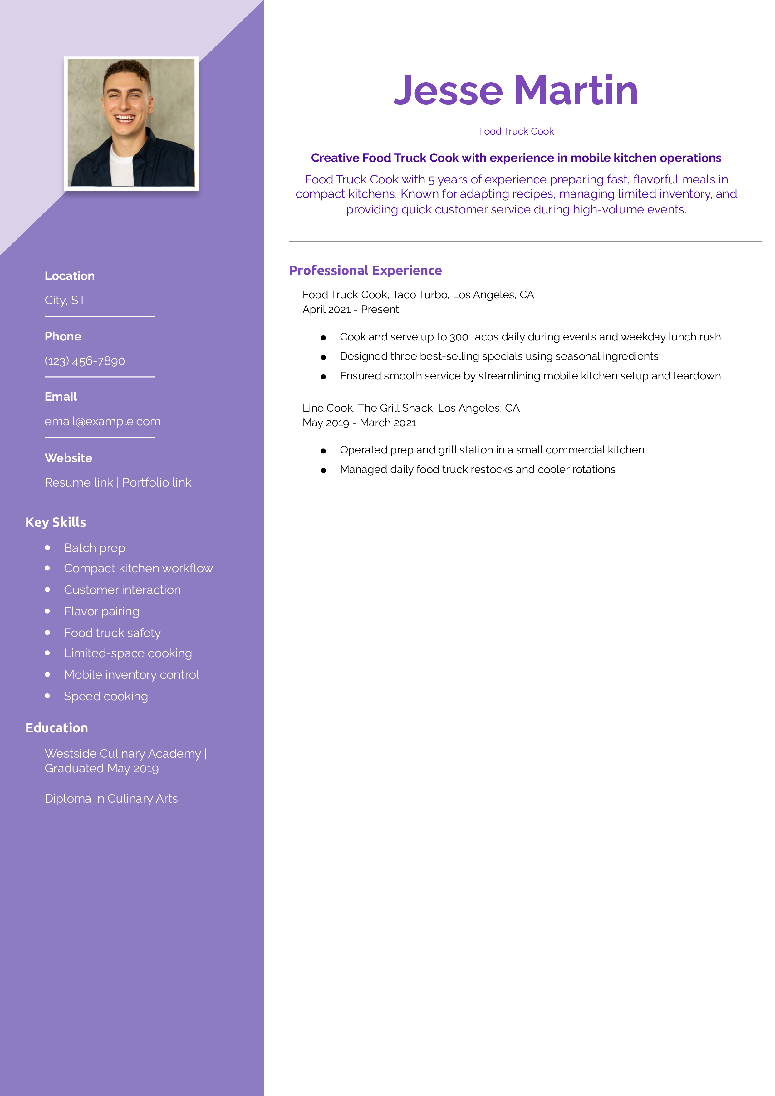 Food Truck Cook Resume Example