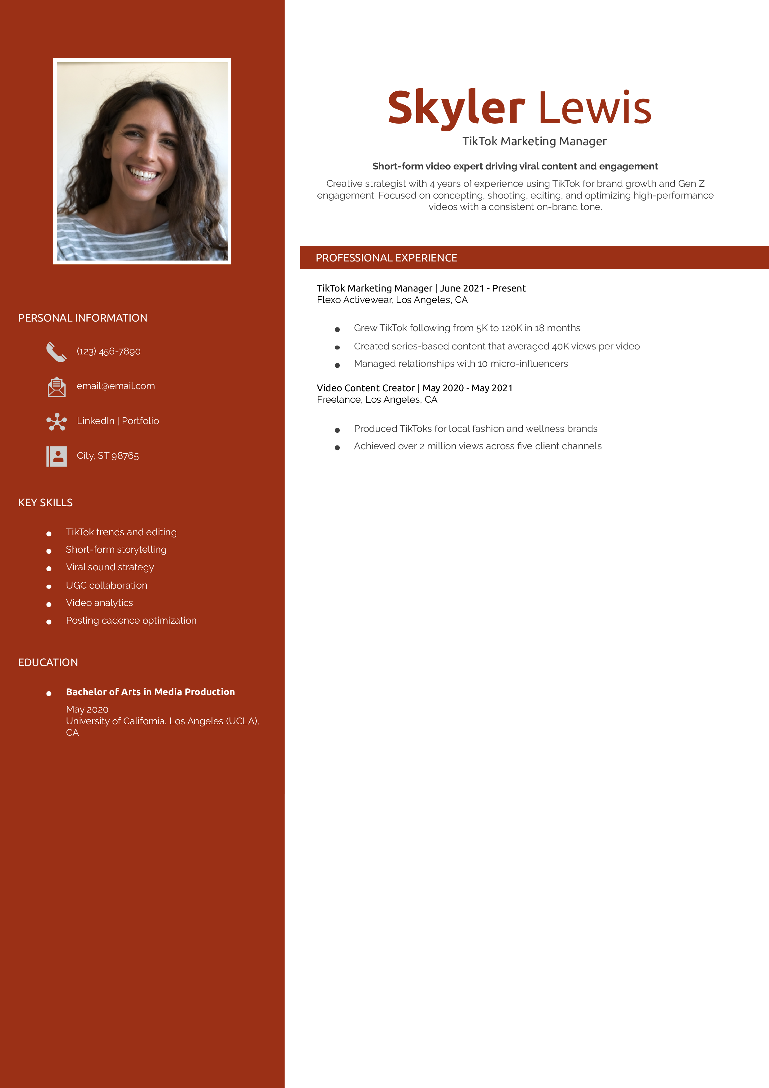 TikTok Marketing Manager Resume Example