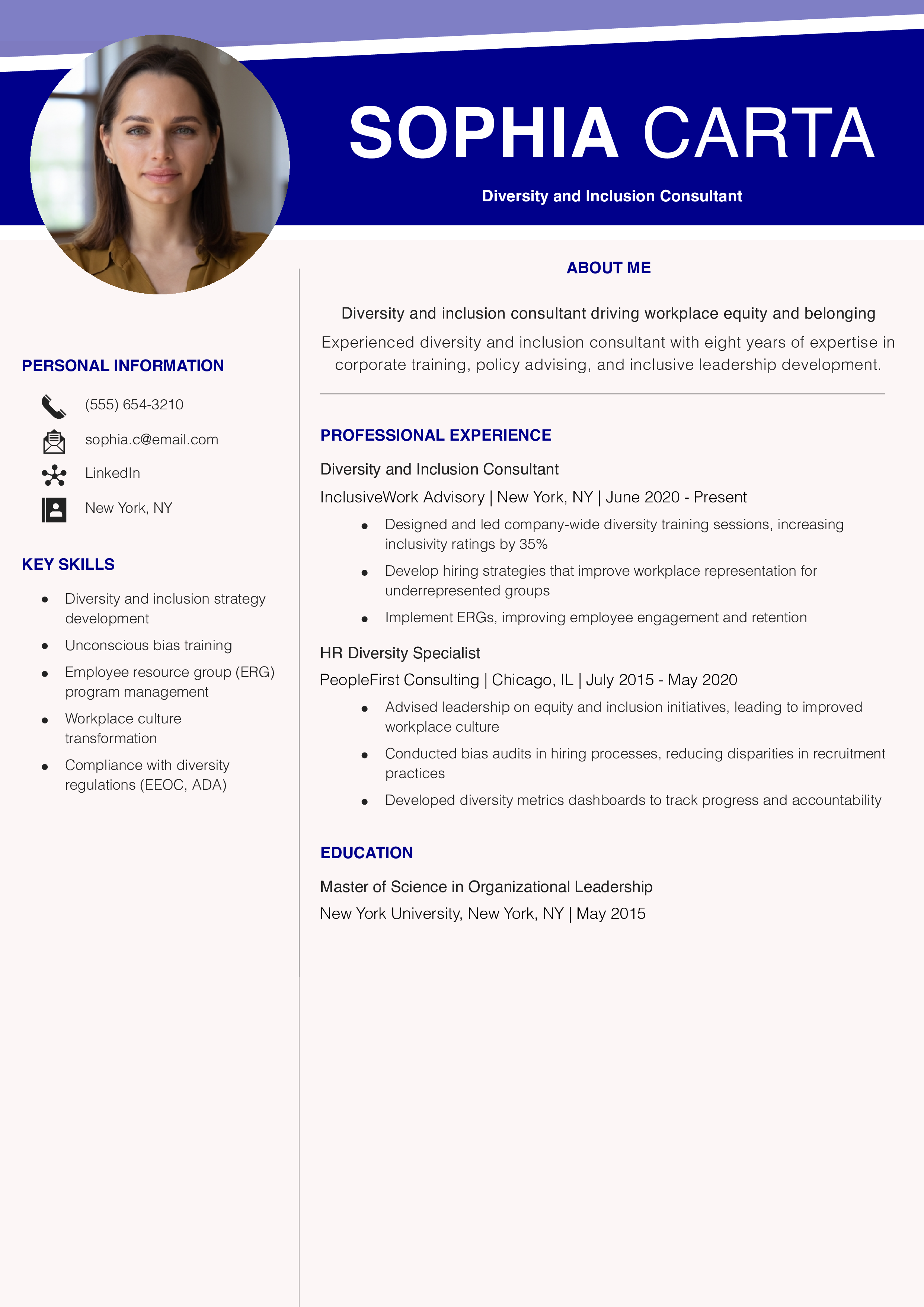 Diversity and Inclusion Consultant Resume Example