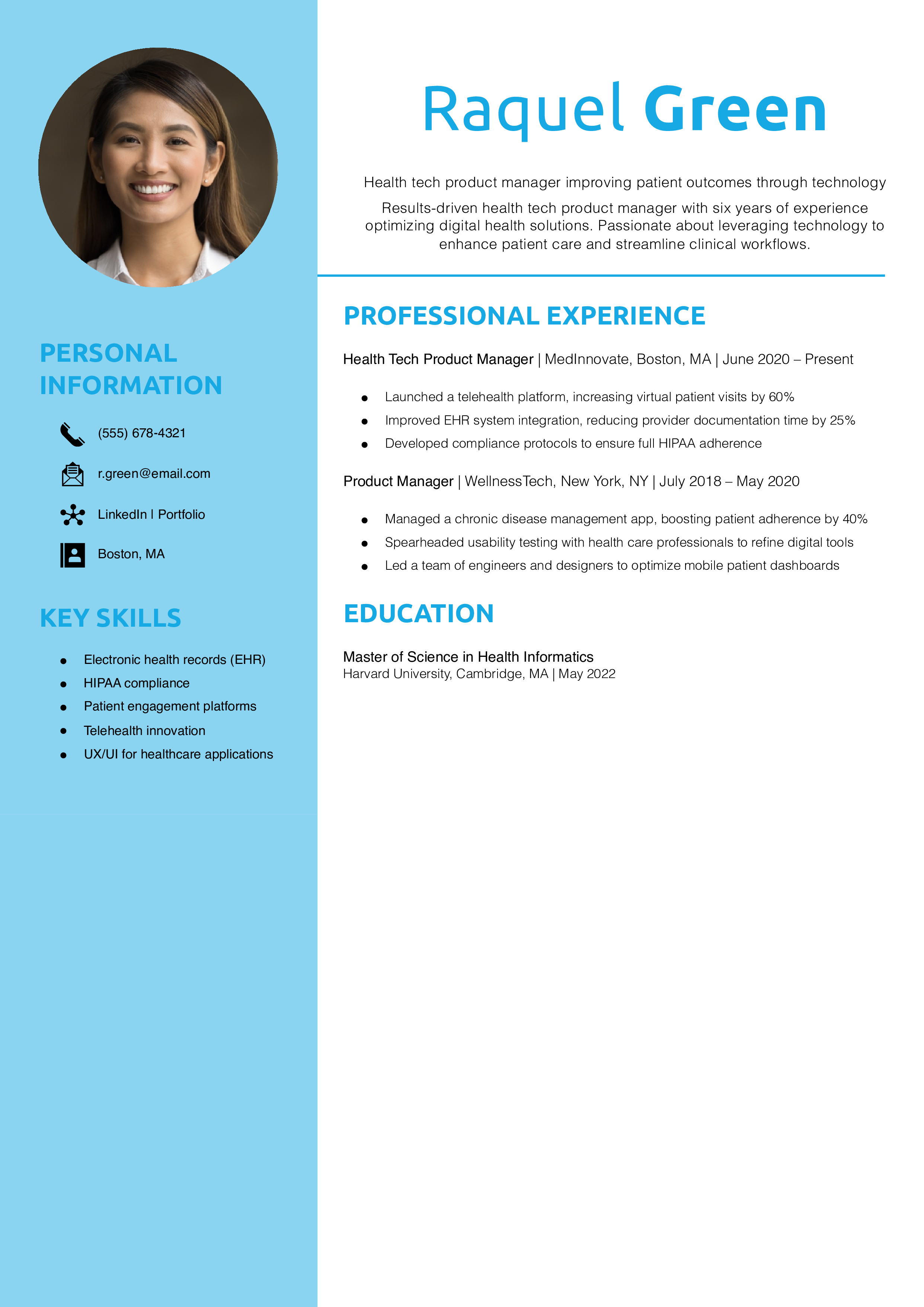 Health Tech Product Manager Resume Example