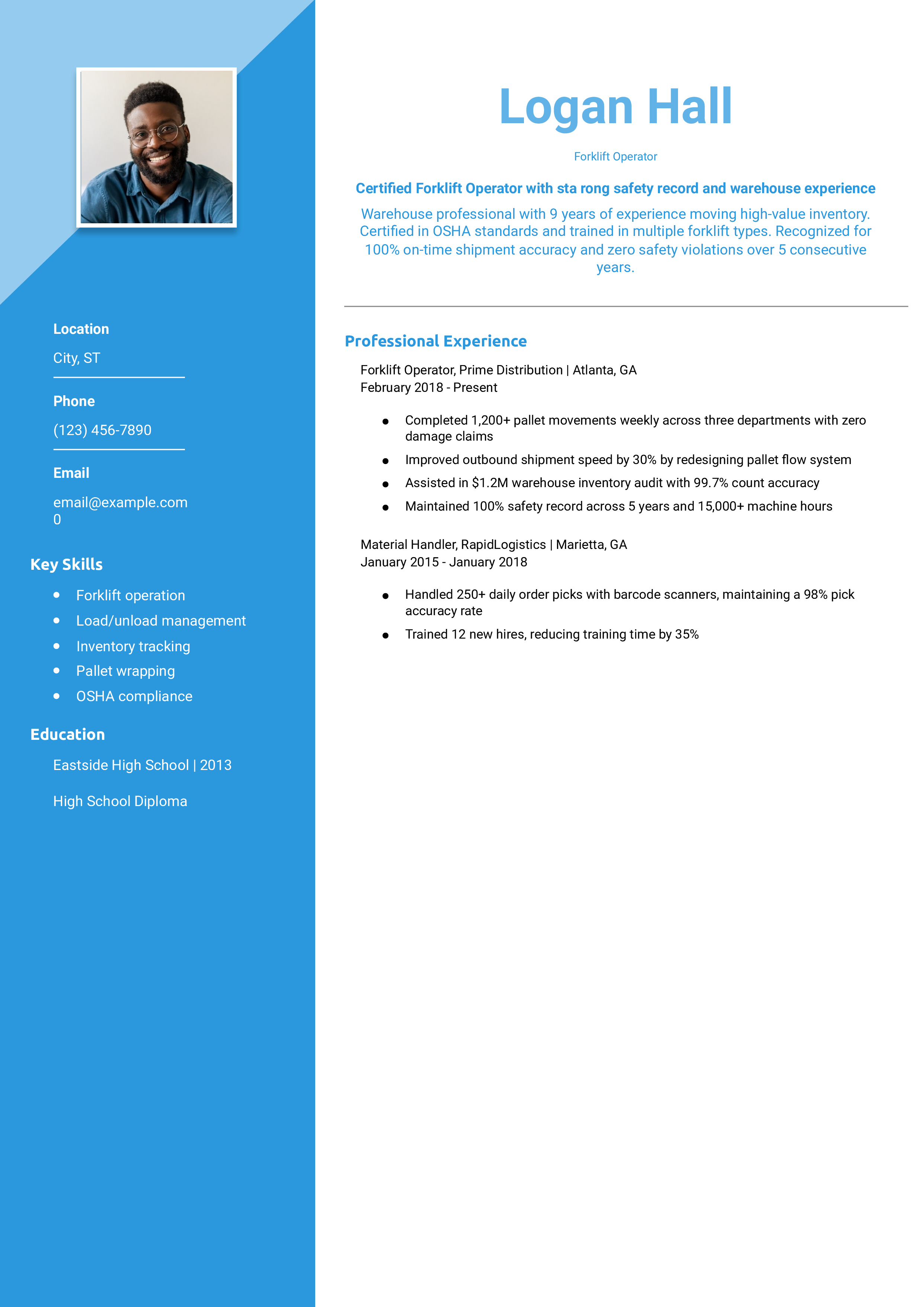 Forklift Operator Resume Example