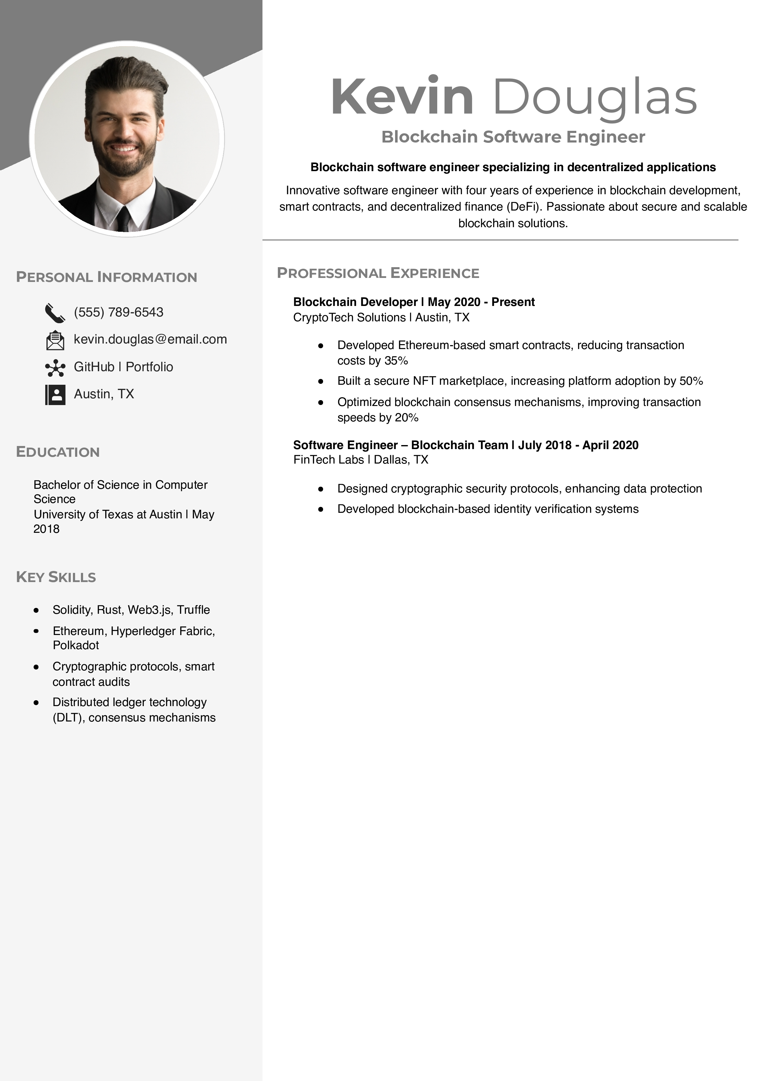 Blockchain Software Engineer Resume