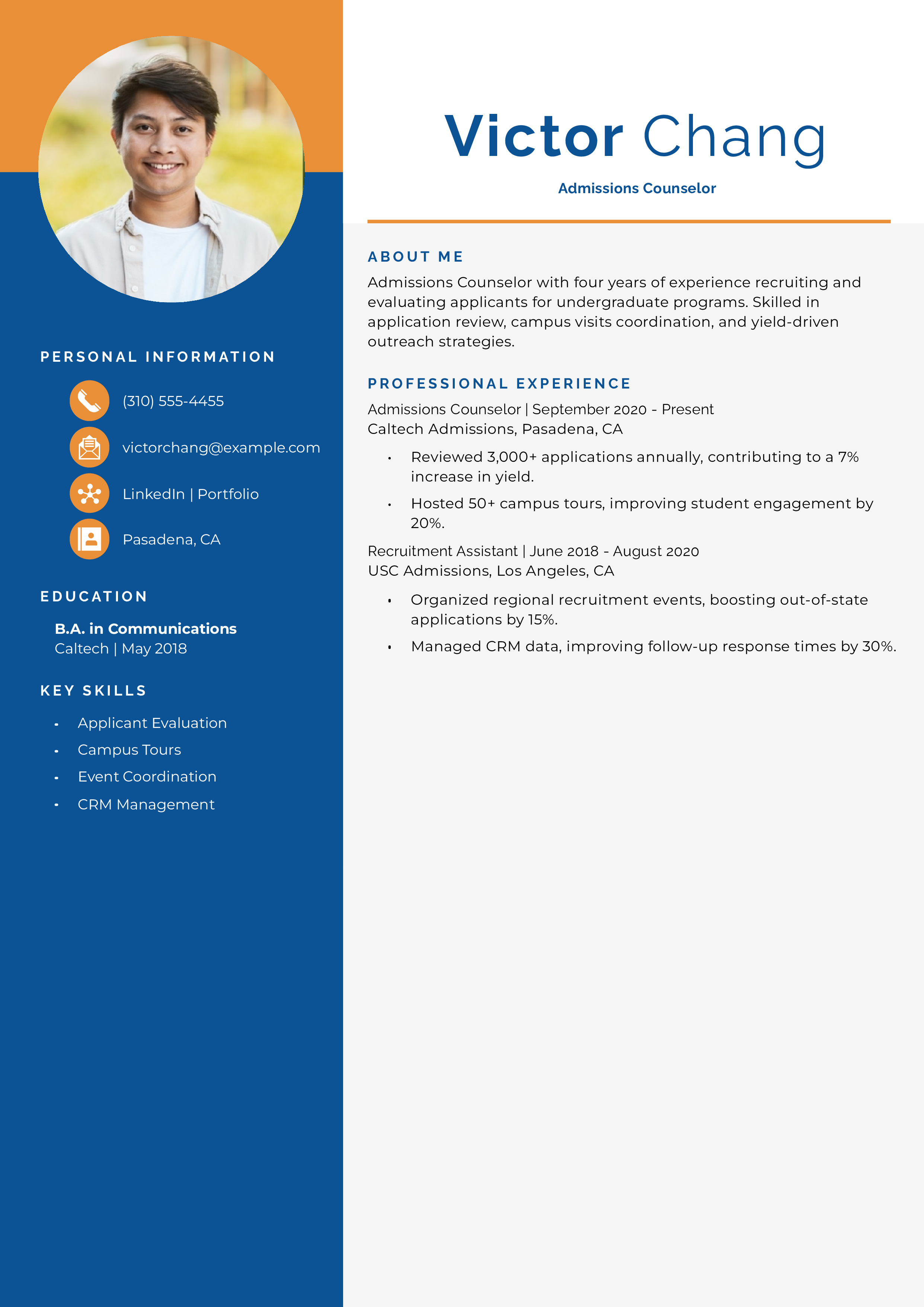 Admissions Counselor Resume Example