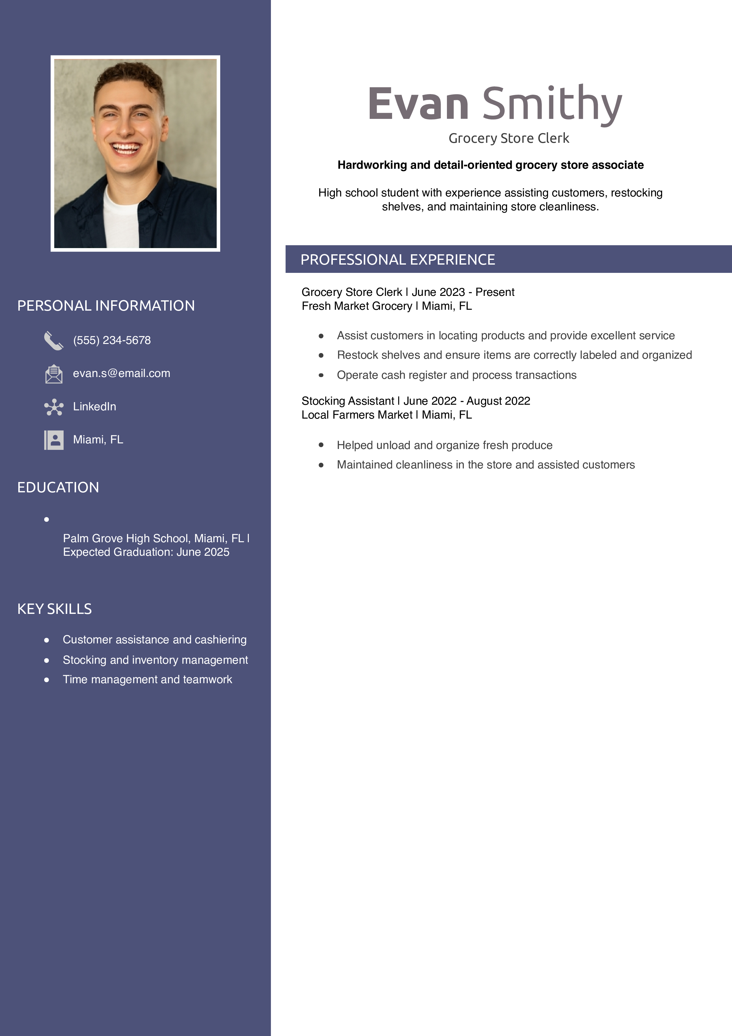 Grocery Store Clerk Resume for Teens